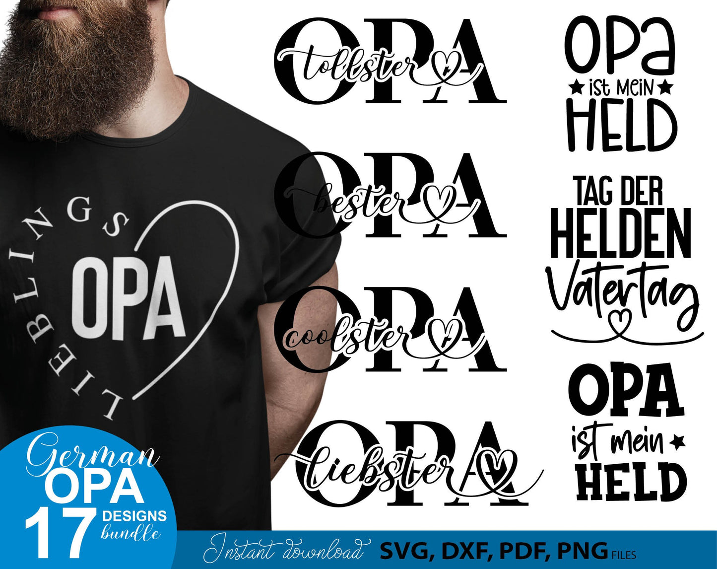 German Opa plotterdatei bundle for Your Opa birthday or fathers day gift ideas. SVG DXF PDF PNG files included. Compatible with Cricut, Silhouette, sublimation printers or other equipment. Cut from vinyl, use for sublimation or laser cut or grave.