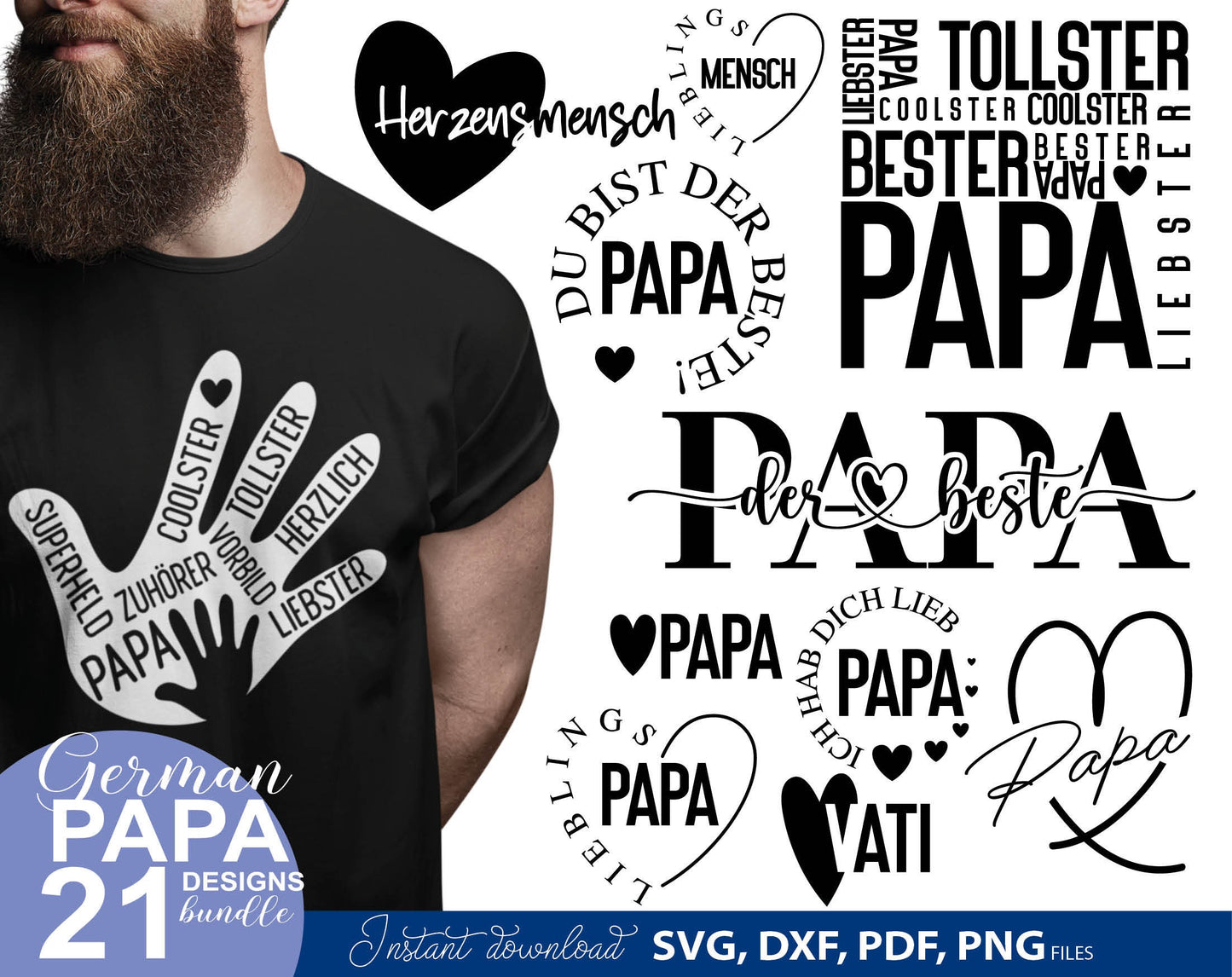 German Papa plotterdatei bundle for Your Papa birthday or fathers day gift ideas. SVG DXF PDF PNG files included. Compatible with Cricut, Silhouette, sublimation printers or other equipment. Cut from vinyl, use for sublimation or laser cut or grave.