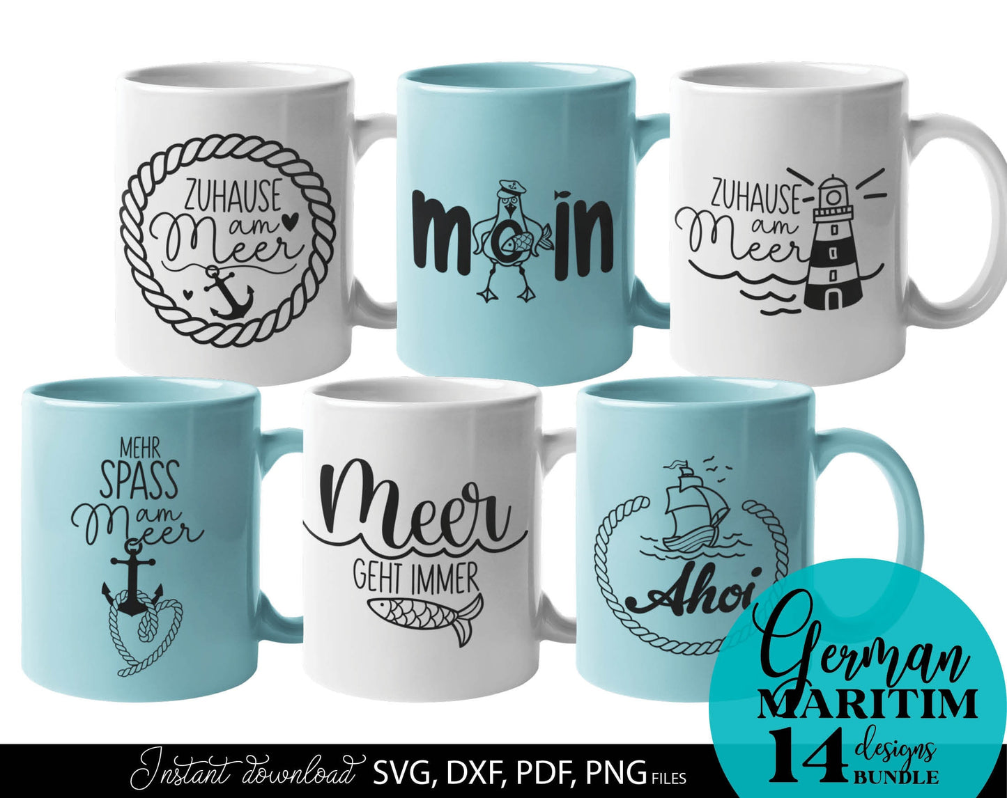 German Nautical Bundle Moin Plotterdatei  Maritim. SVG DXF PDF PNG files included. Compatible with Cricut, Silhouette, sublimation printers or other equipment. Cut from vinyl, use for sublimation or laser cut or grave projects. Buy now and enjoy!