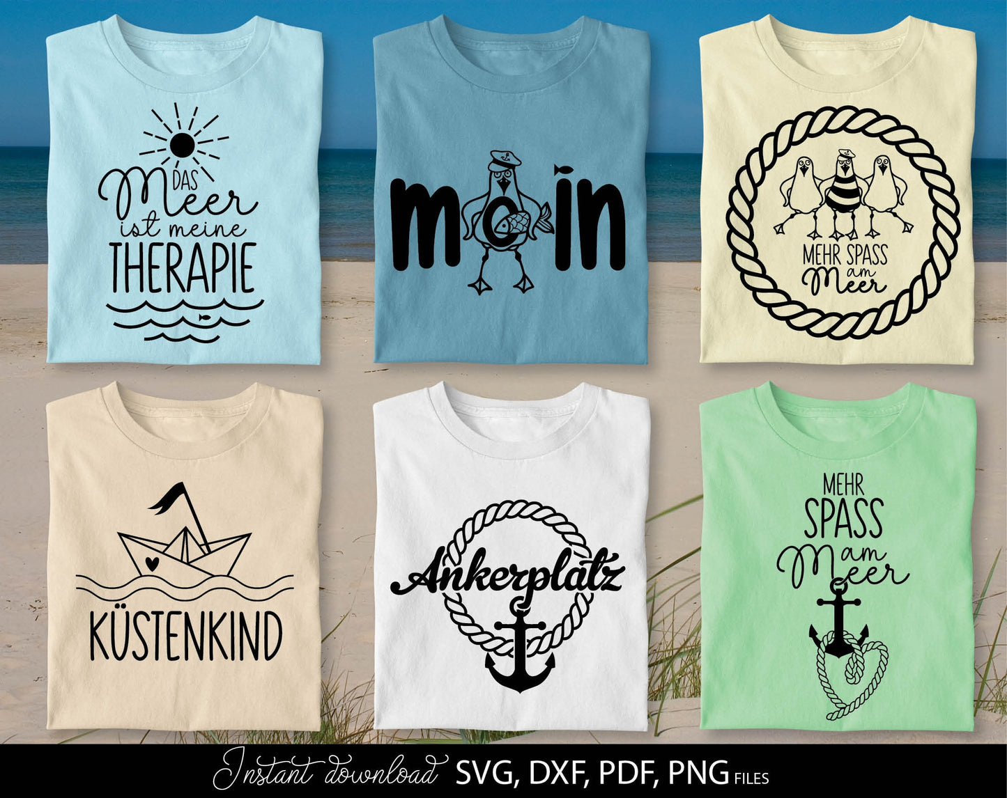 German Nautical Bundle Moin Plotterdatei  Maritim. SVG DXF PDF PNG files included. Compatible with Cricut, Silhouette, sublimation printers or other equipment. Cut from vinyl, use for sublimation or laser cut or grave projects. Buy now and enjoy!