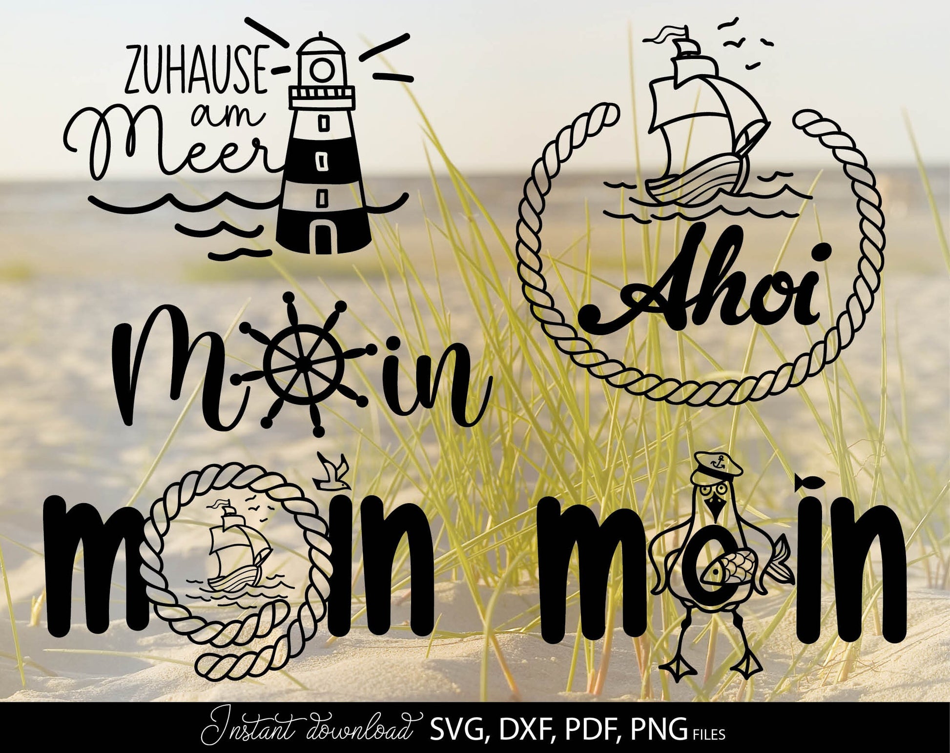 German Nautical Bundle Moin Plotterdatei  Maritim. SVG DXF PDF PNG files included. Compatible with Cricut, Silhouette, sublimation printers or other equipment. Cut from vinyl, use for sublimation or laser cut or grave projects. Buy now and enjoy!