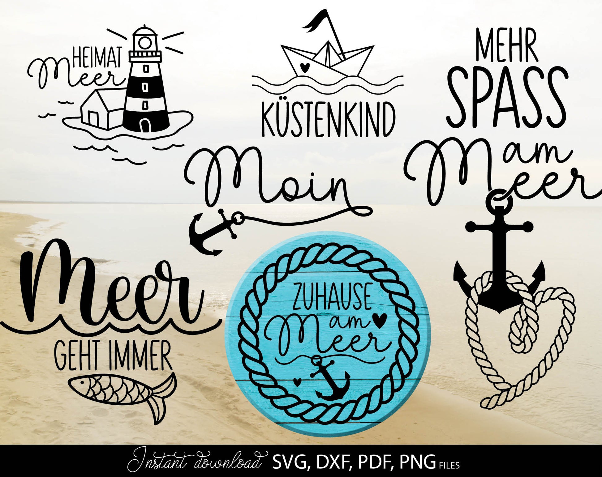 German Nautical Bundle Moin Plotterdatei  Maritim. SVG DXF PDF PNG files included. Compatible with Cricut, Silhouette, sublimation printers or other equipment. Cut from vinyl, use for sublimation or laser cut or grave projects. Buy now and enjoy!