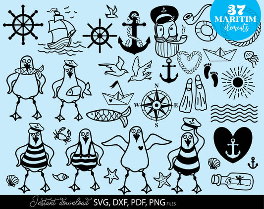 German Maritime motives bundle with Anker, Möwe, Ostsee, Matrose .etc included. SVG DXF PDF PNG files included. Compatible with Cricut, Silhouette, sublimation printers and other. Cut from vinyl, use for sublimation or laser cut projects as well.