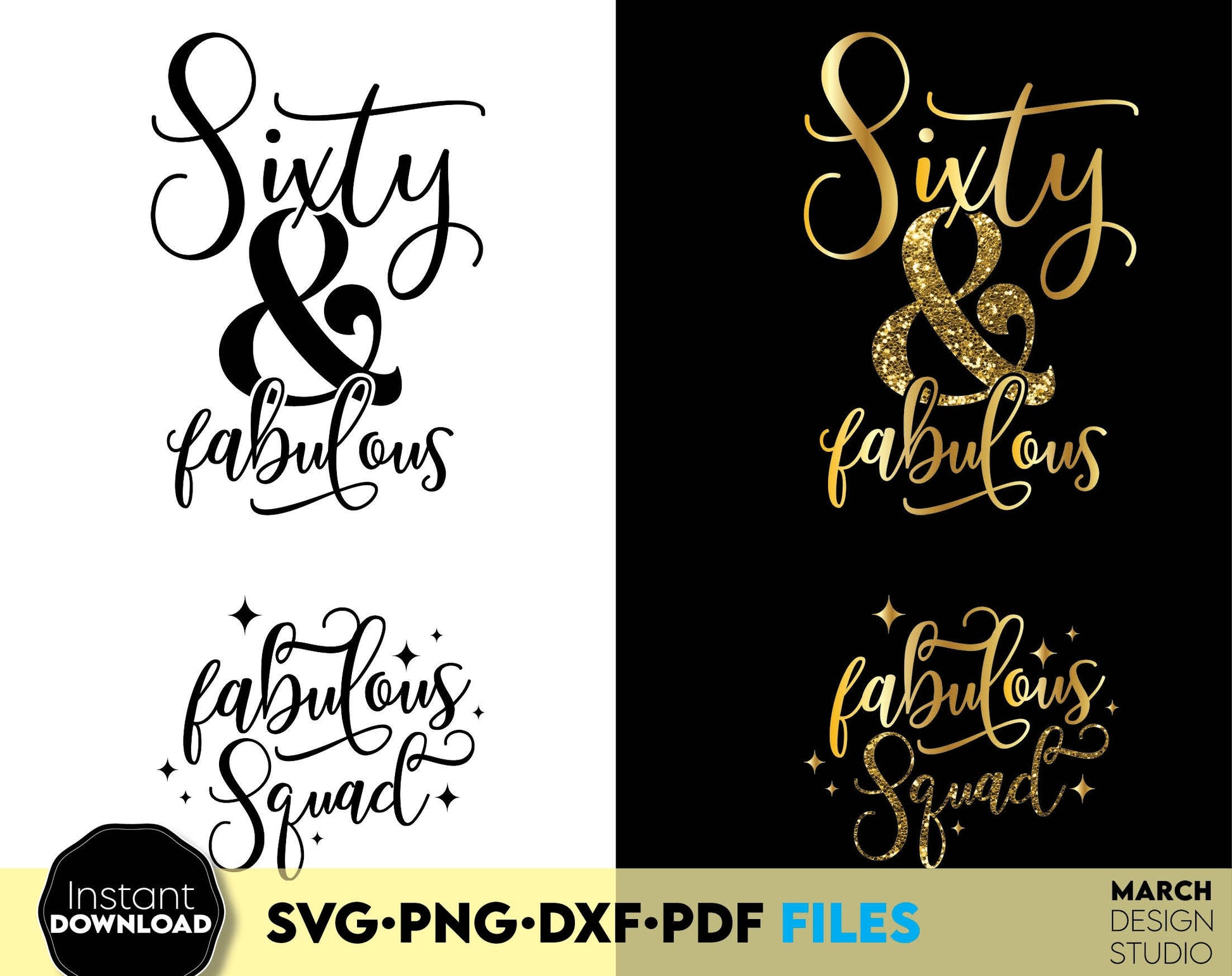 Sixty and fabulous shirt design for Your 60th Birthday shirts design. SVG PNG DXF PDF files included. Compatible with Cricut, Silhouette or other equipment. Cut from vinyl, use for sublimation or laser cut projects. Buy now for a good price and enjoy