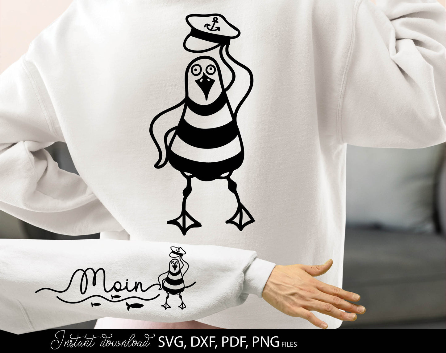 German Moin Plotterdatei Nautical Clipart Möwen svg dxf pdf png files included. Compatible with Cricut, Silhouette, Cameo, sublimation printers. Cut from vinyl, use for sublimation or laser cut or grave projects. Buy now for a good price and enjoy!