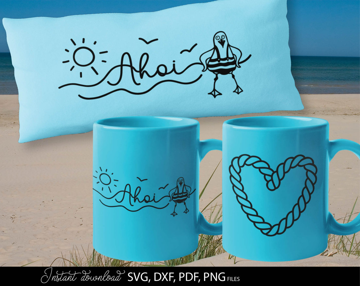 Maritime clipart and Ahoi quote with anchor. SVG DXF PDF PNG files included. Compatible with Cricut, Silhouette, sublimation printers or laser cut or grave equipment as well. Cut from vinyl use for sublimation or laser cut projects. Buy now and enjoy