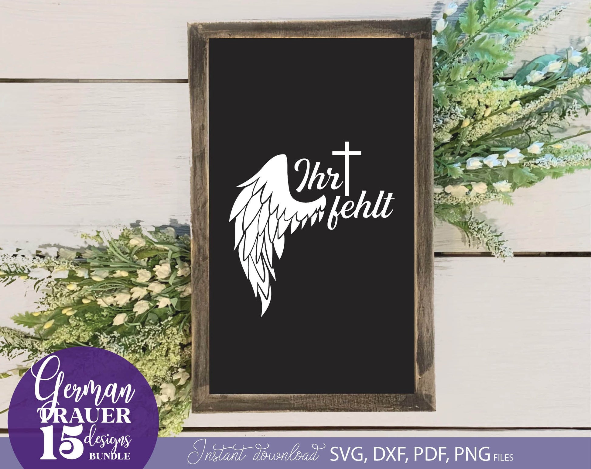 German Trauer Plotter File Bundle. SVG DXF PDF PNG files included. Compatible with Cricut, Silhouette, sublimation printers .etc. Cut from vinyl, use for sublimation or laser cut or grave projects. Buy now for a good price and enjoy!