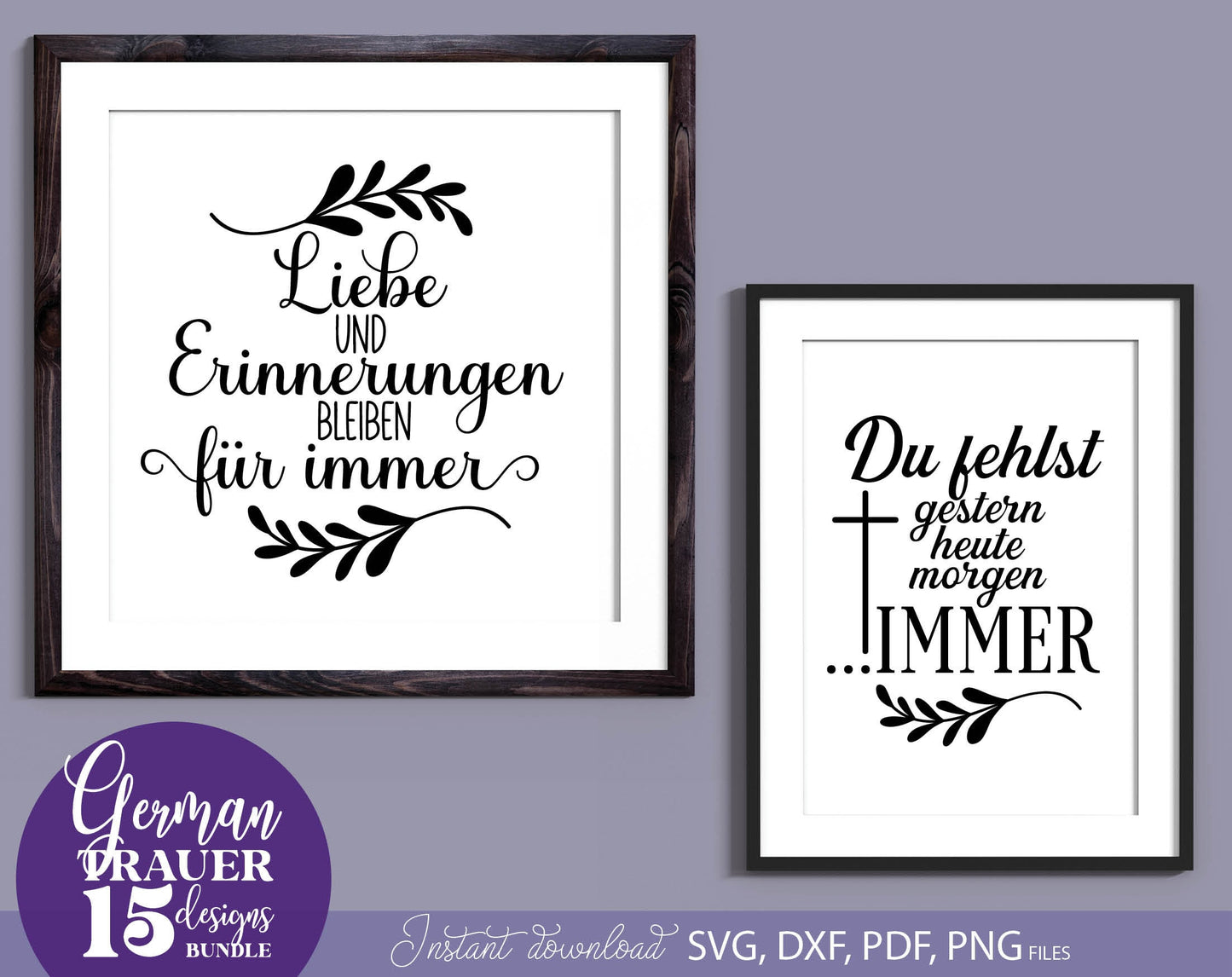German Trauer Plotter File Bundle. SVG DXF PDF PNG files included. Compatible with Cricut, Silhouette, sublimation printers .etc. Cut from vinyl, use for sublimation or laser cut or grave projects. Buy now for a good price and enjoy!