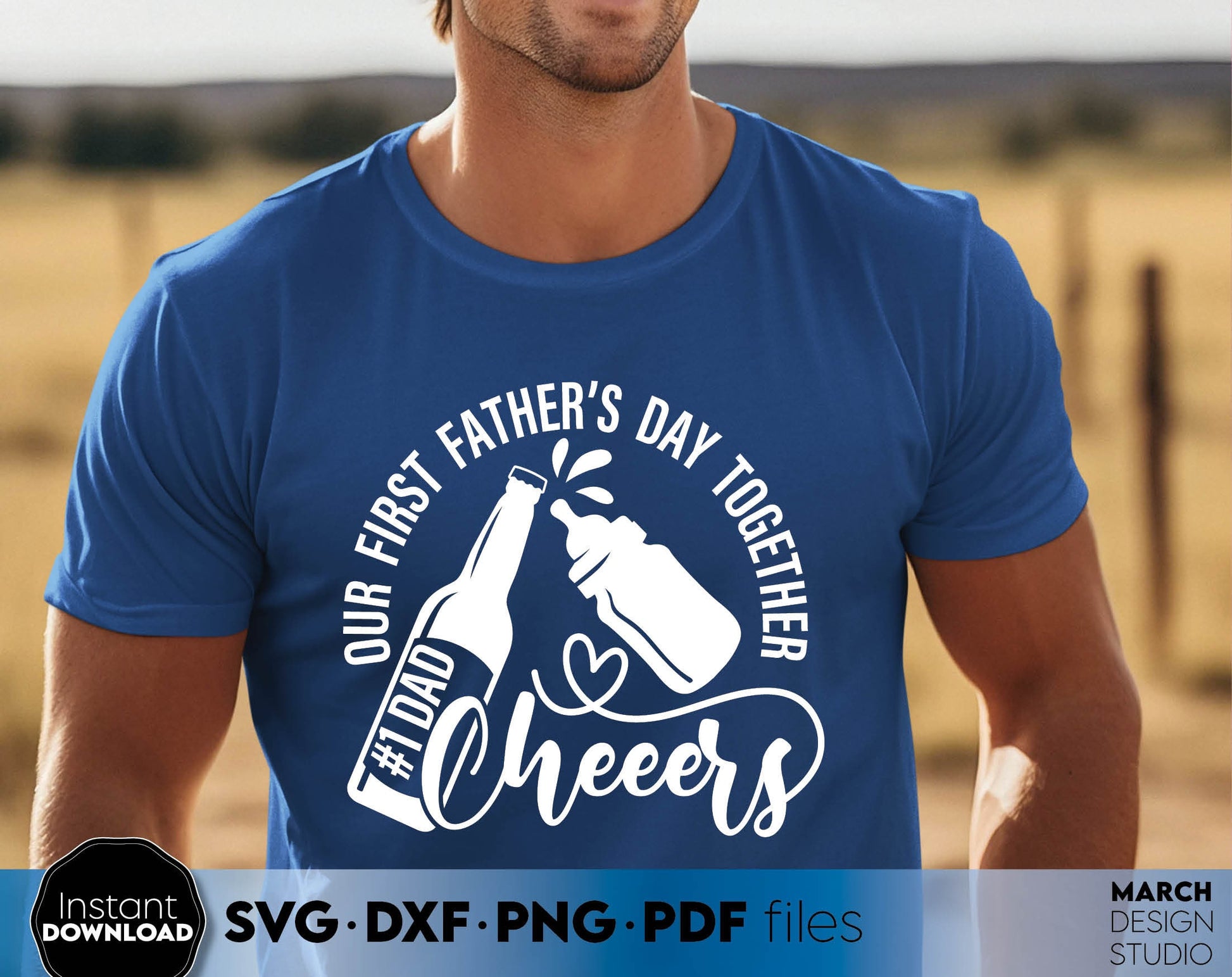 Our First Fathers Day together - Cheers. Funny father and kid matching shirt design for first Fathers Day. SVG DXF PNG PDF files included. Compatible with Cricut, Silhouette or other equipment. Cut from vinyl, use for sublimation or laser cut project