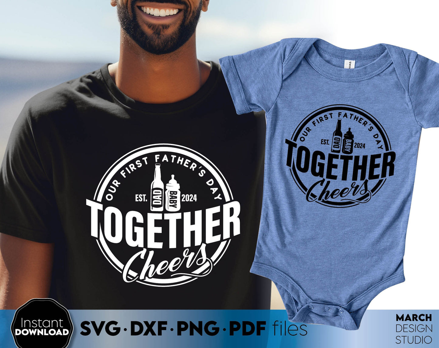 Our first Fathers Day together. Matching Dad and son shirts design. SVG DXF PNG PDF files included. Compatible with Cricut, Silhouette, sublimation printers or laser cut or grave machines. But now for a good price and enjoy!