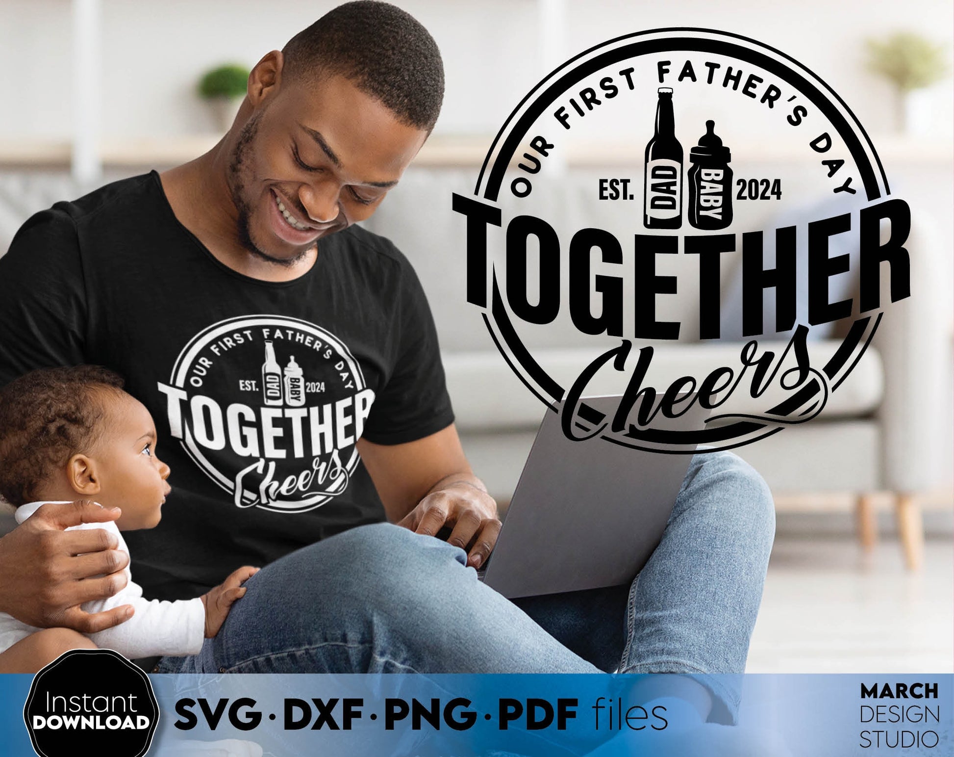 Our first Fathers Day together. Matching Dad and son shirts design. SVG DXF PNG PDF files included. Compatible with Cricut, Silhouette, sublimation printers or laser cut or grave machines. But now for a good price and enjoy!