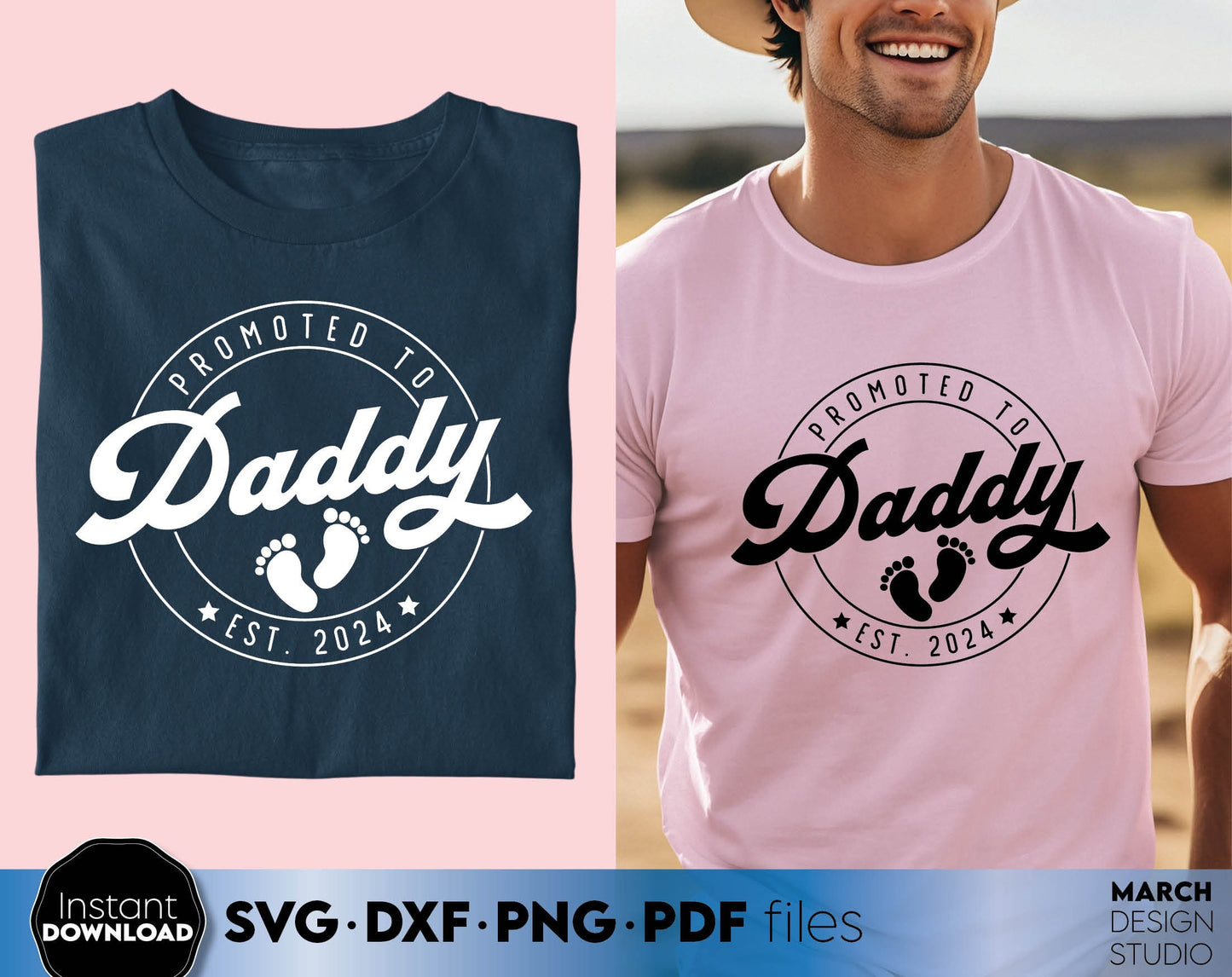 Promoted to daddy design for Your Dad birthday or Fathers Day gift ideas. SVG DXF PNG PDF files included. Compatible with Cricut, Silhouette, sublimation printers. Cut from vinyl, use for sublimation or laser cut or grave projects. Buy now and enjoy!