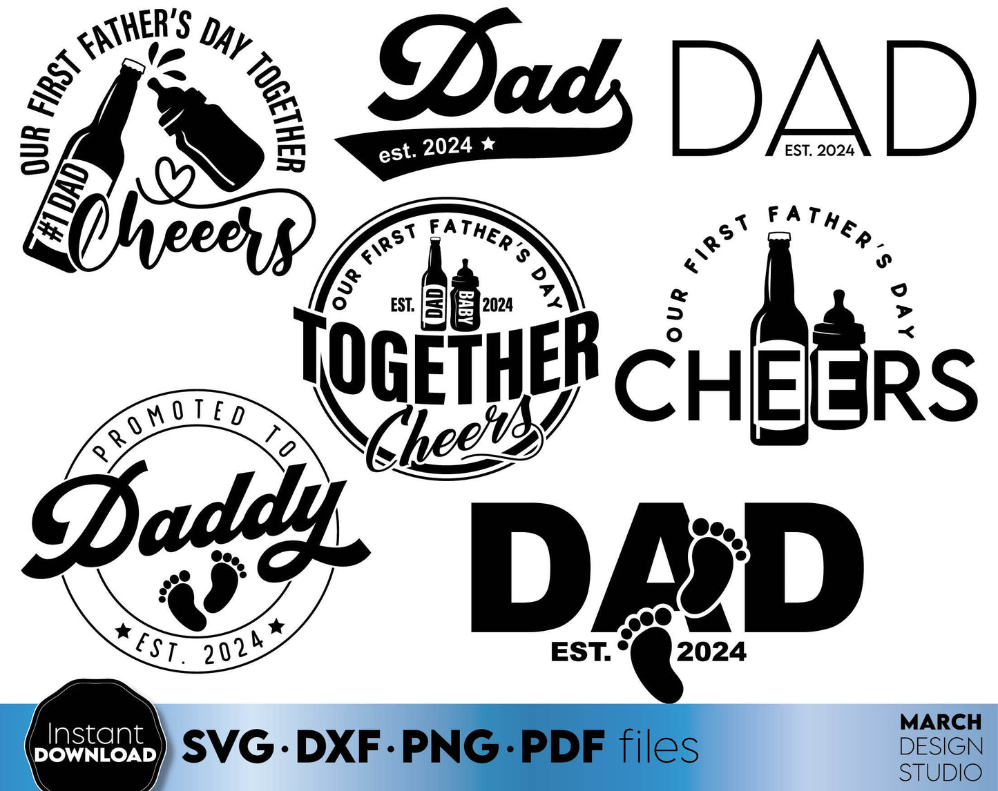 Our first Fathers Day shirts design bundle. Matching shirts design for dad and kids. SVG DXF PNG PDF files included. Compatible with Cricut, Silhouette, sublimation printers and laser cut or grave machines. Buy now for a good price and enjoy!