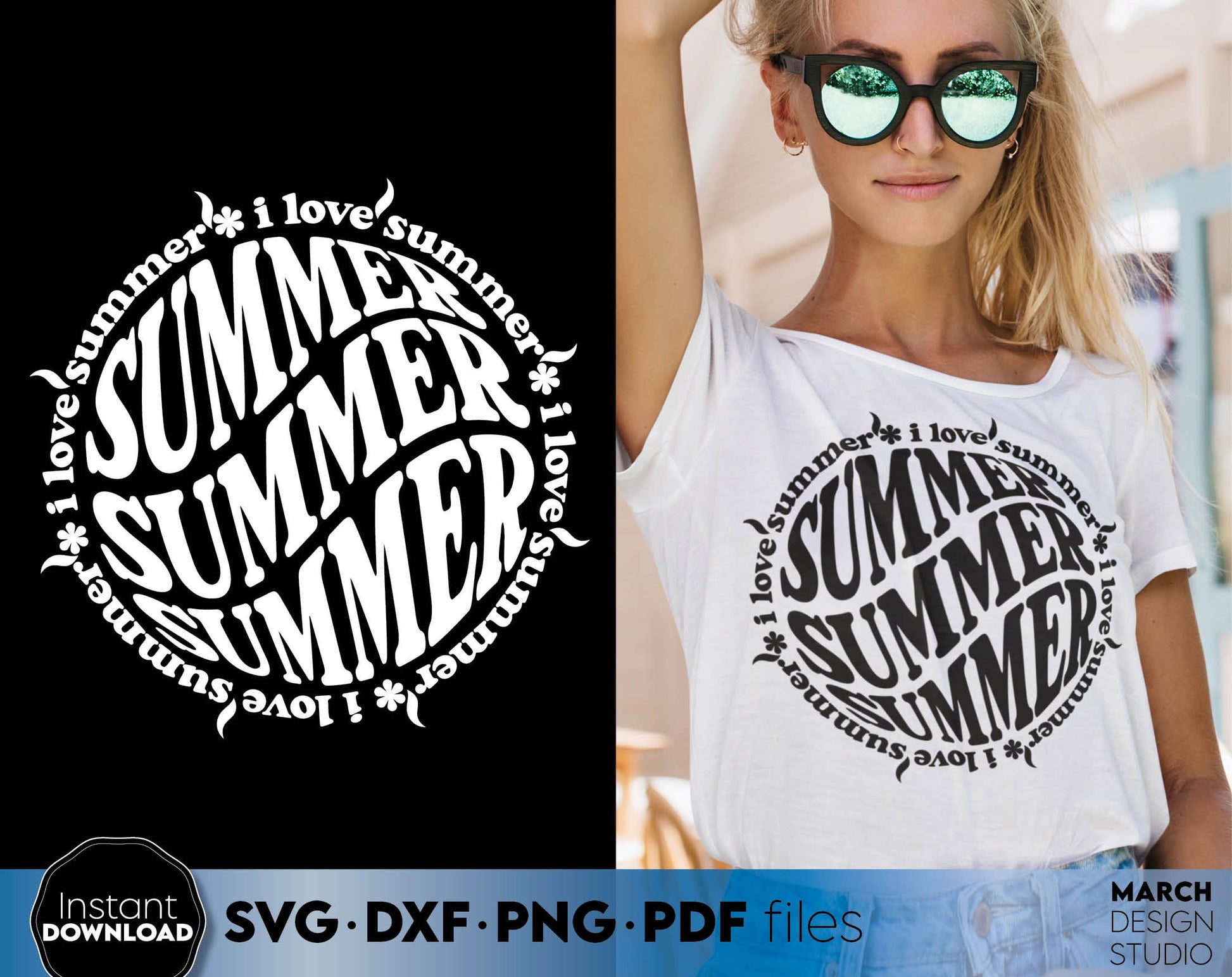 I love summer vintage shirt design for Your summer shirt design. SVG DXF PNG PDF files included. Compatible with Cricut, Silhouette, sublimation printers or laser cut equipment. Cut from vinyl, use for sublimation or laser cut or grave projects.