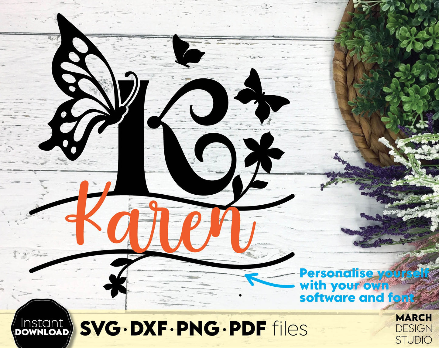 Butterfly Split Monogram Alphabet Letter Bundle for Your Birthday, Easter or other custom gift ideas. SVG DXF PNG PDF files included. Compatible with Cricut, Silhouette or other equipment. Cut from vinyl, use for sublimation or laser cut or grave.