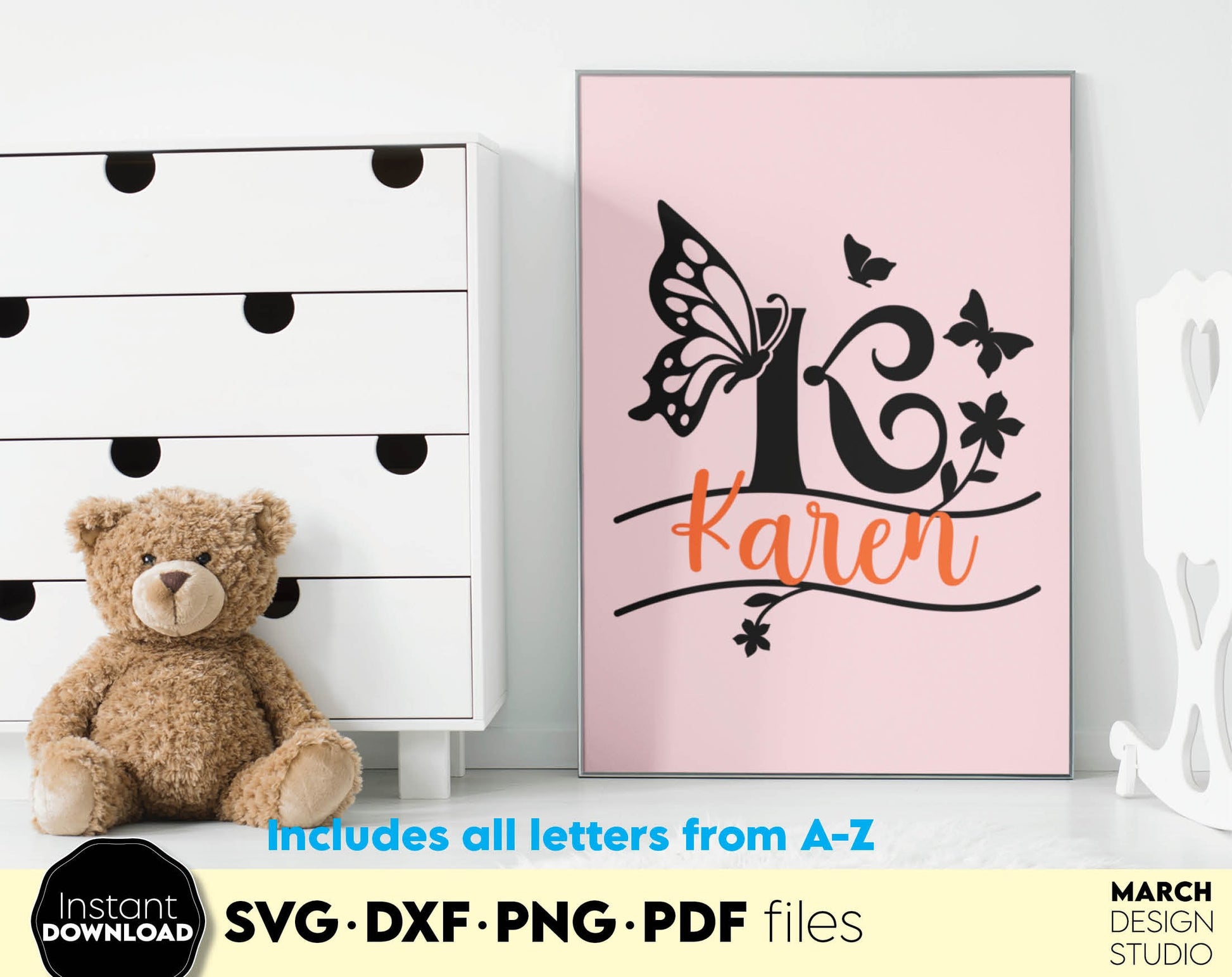 Butterfly Split Monogram Alphabet Letter Bundle for Your Birthday, Easter or other custom gift ideas. SVG DXF PNG PDF files included. Compatible with Cricut, Silhouette or other equipment. Cut from vinyl, use for sublimation or laser cut or grave.