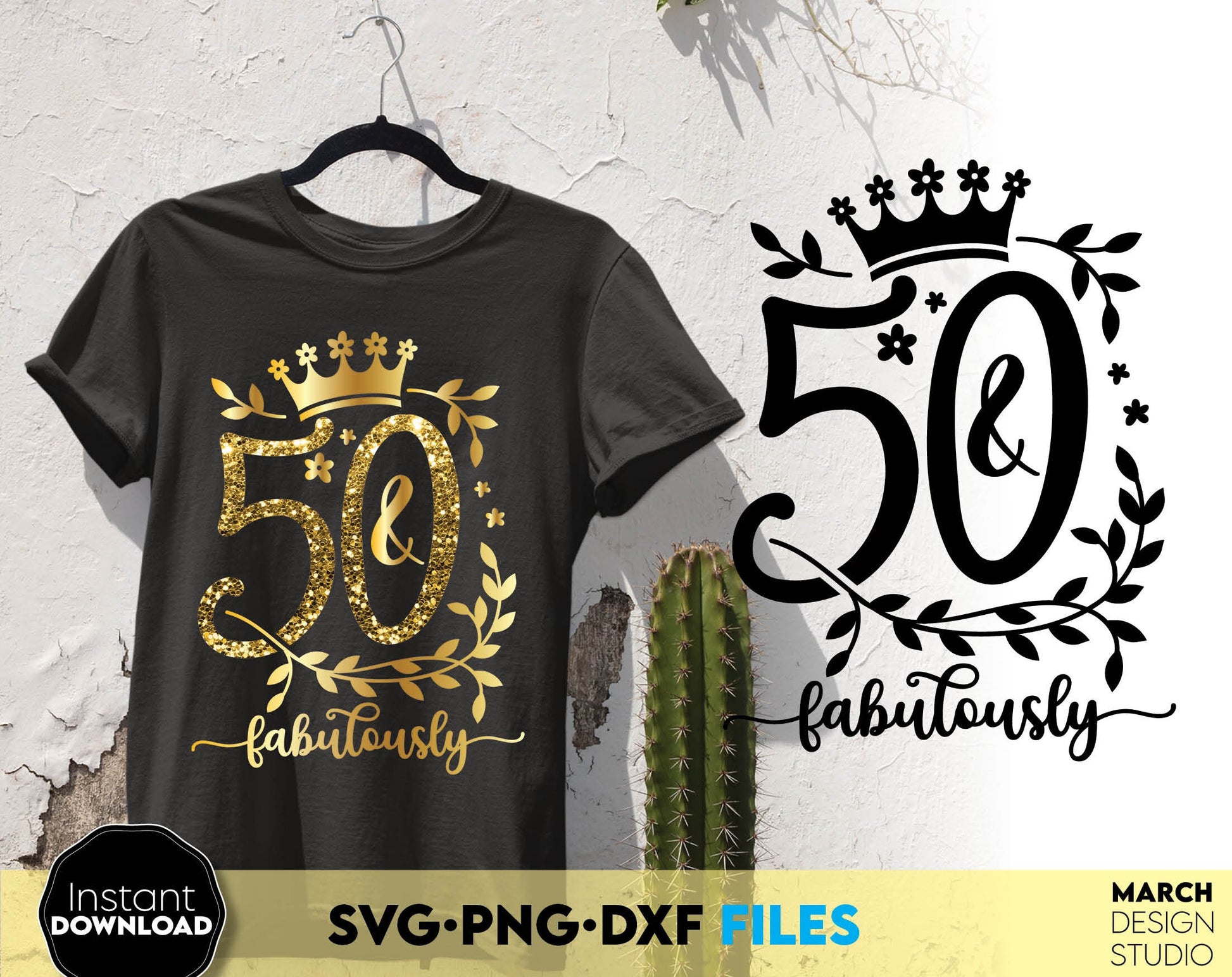 50 and fabulously Birthday shirt design for cutting from vinyl and glittered PNG included for Your sublimation projects. SVG, PNG, EPS, DXF files included. Compatible with Cricut, Silhouette and other machines. Buy now for a good price and enjoy!