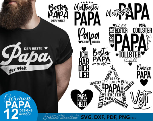 German Papa plotterdatei bundle for Your Papa birthday or fathers day gift ideas. SVG DXF PDF PNG files included. Compatible with Cricut, Silhouette, sublimation printers or other equipment. Cut from vinyl, use for sublimation or laser cut or grave.