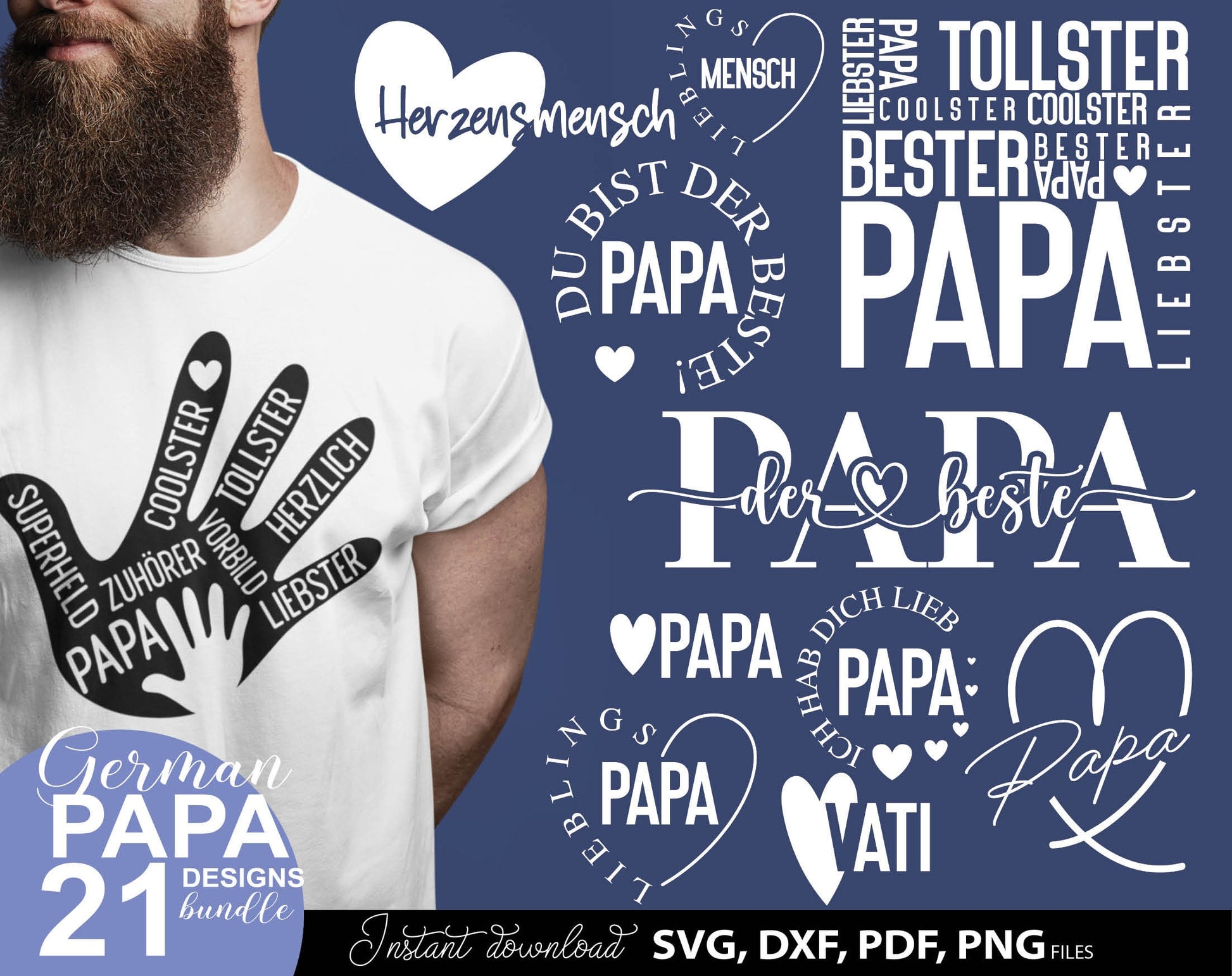 German Papa plotterdatei bundle for Your Papa birthday or fathers day gift ideas. SVG DXF PDF PNG files included. Compatible with Cricut, Silhouette, sublimation printers or other equipment. Cut from vinyl, use for sublimation or laser cut or grave.