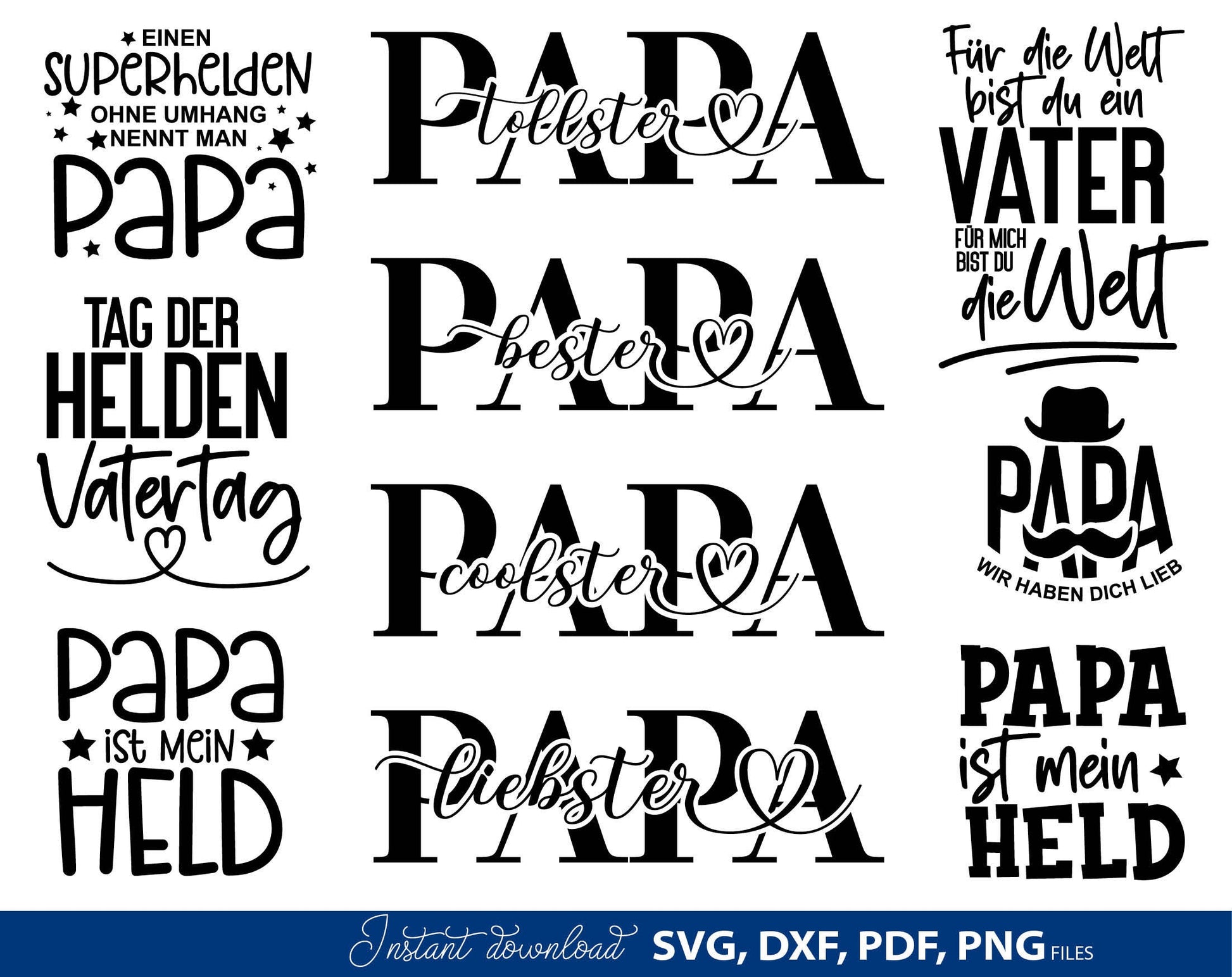 German Papa plotterdatei bundle for Your Papa birthday or fathers day gift ideas. SVG DXF PDF PNG files included. Compatible with Cricut, Silhouette, sublimation printers or other equipment. Cut from vinyl, use for sublimation or laser cut or grave.