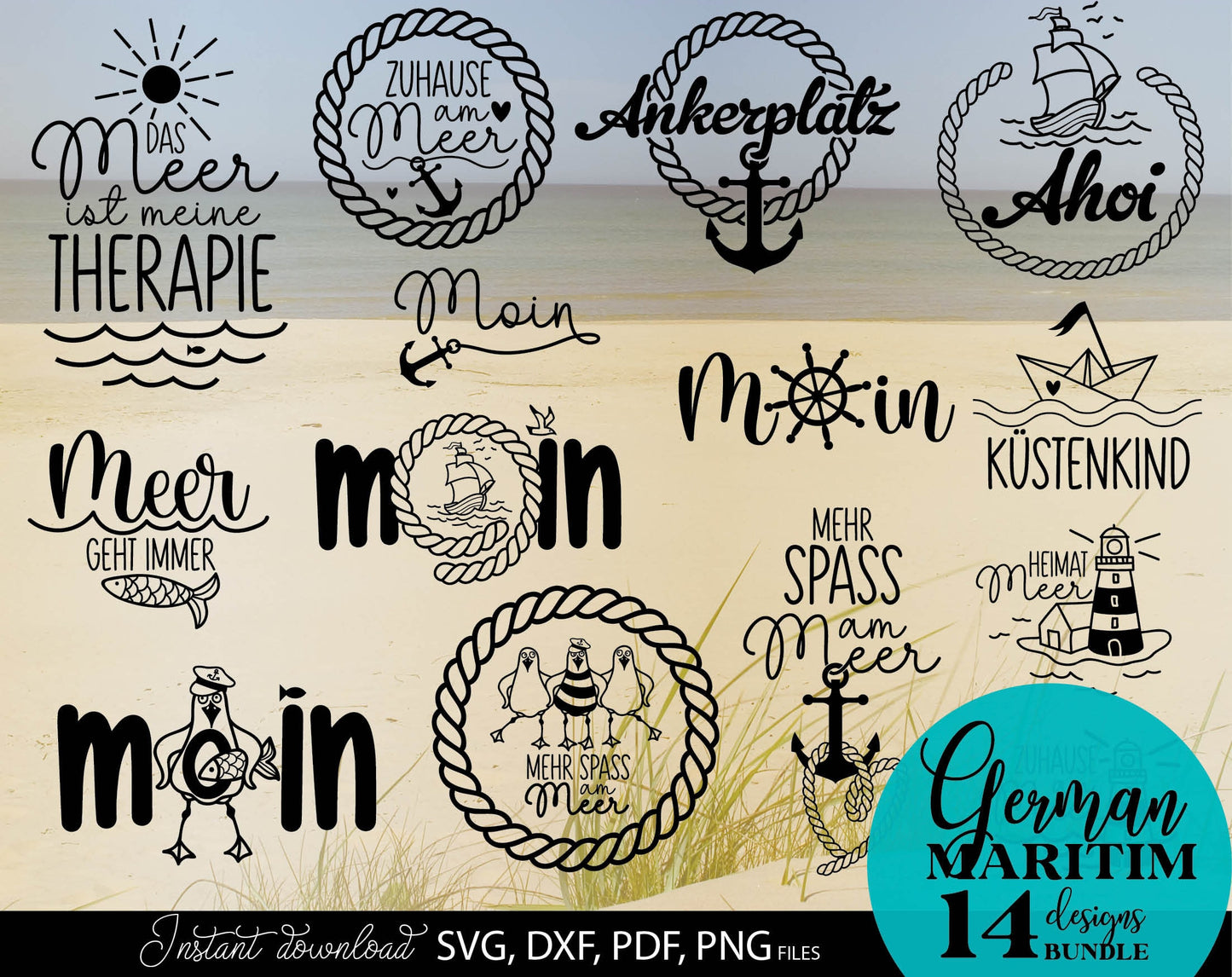 German Nautical Bundle Moin Plotterdatei  Maritim. SVG DXF PDF PNG files included. Compatible with Cricut, Silhouette, sublimation printers or other equipment. Cut from vinyl, use for sublimation or laser cut or grave projects. Buy now and enjoy!