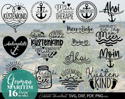 German Nautical Bundle Moin Plotterdatei  Maritim. SVG DXF PDF PNG files included. Compatible with Cricut, Silhouette, sublimation printers or other equipment. Cut from vinyl, use for sublimation or laser cut or grave projects. Buy now and enjoy!