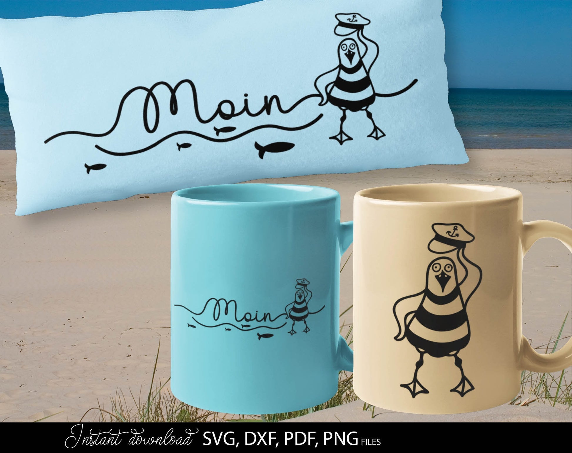 Seagull clipart and Moin quote with anchor. SVG DXF PDF PNG files included. Compatible with Cricut, Silhouette, sublimation printers or laser cut or grave equipment as well. Cut from vinyl, use for sublimation or laser cut projects. Buy now and enjoy