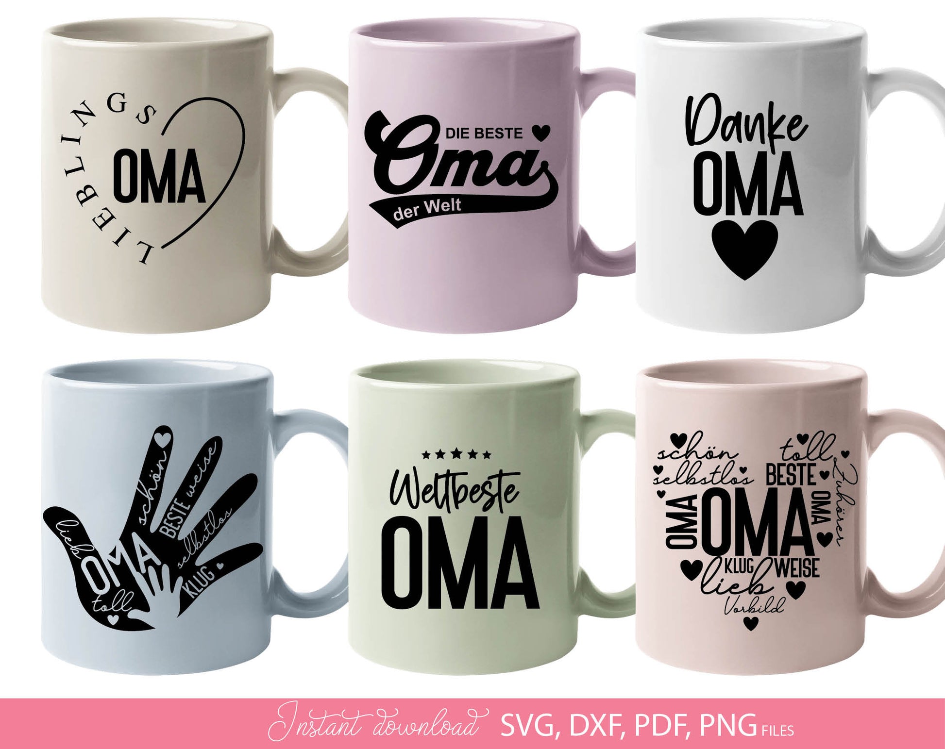 German Oma Plotter File bundle. SVG DXF PDF PNG EPS files included. Compatible with Cricut, Silhouette, sublimation printers or laser cut or grave machines. Cut from vinyl, use for sublimation or laser cut projects. Buy now for a good price, enjoy!