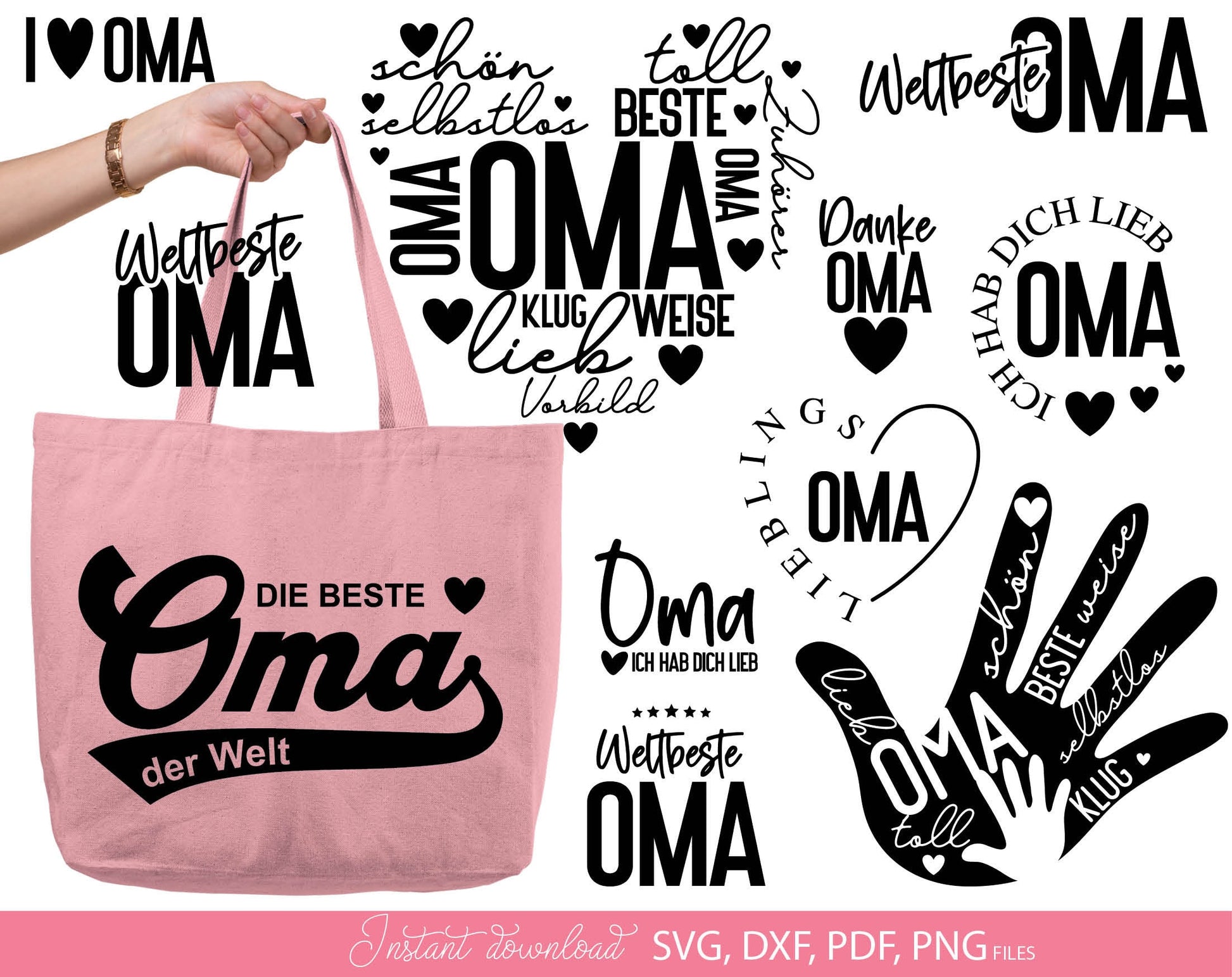 German Oma Plotter File bundle. SVG DXF PDF PNG EPS files included. Compatible with Cricut, Silhouette, sublimation printers or laser cut or grave machines. Cut from vinyl, use for sublimation or laser cut projects. Buy now for a good price, enjoy!