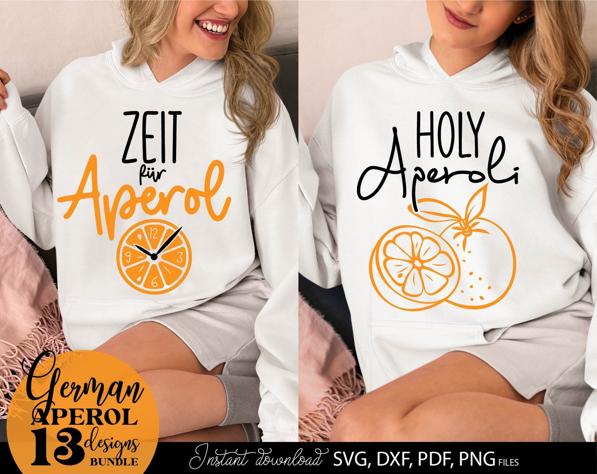 German Aperol spritz orange bundle. SVG DXF PDF PNG files included. Use with Cricut, Silhouette, Cameo, sublimation printers .etc. Cut from vinyl, use for sublimation or laser cut or grave projects as well. Buy now for a good price and enjoy!