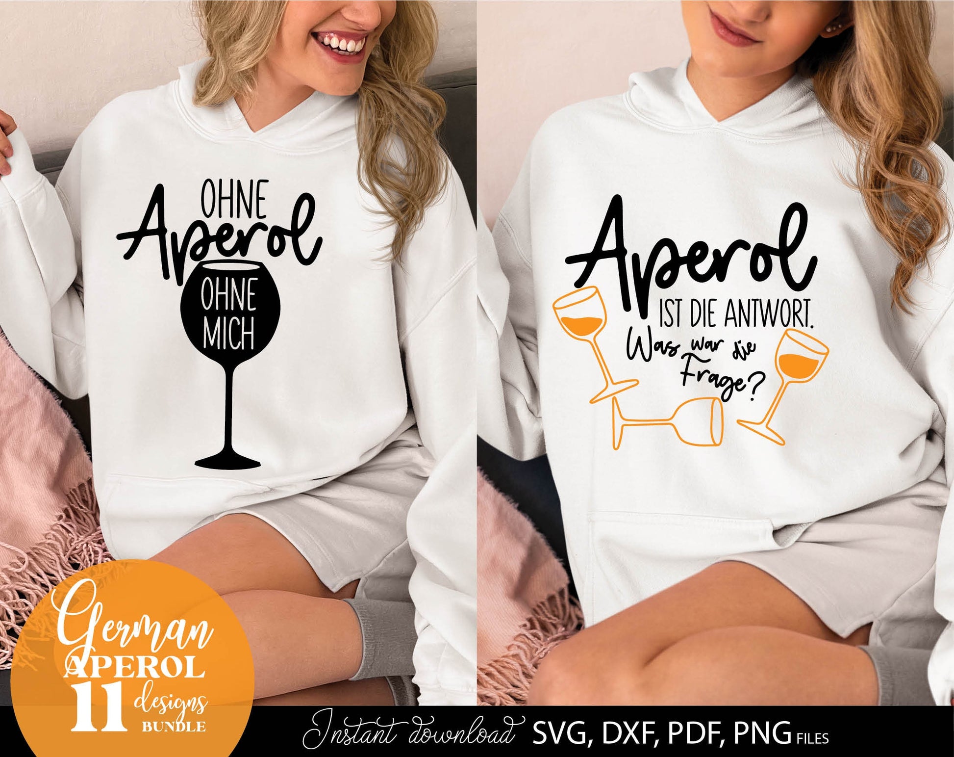 German Aperol spritz quotes bundle. SVG DXF PDF PNG files included. Use with Cricut, Silhouette, Cameo, sublimation printers .etc. Cut from vinyl, use for sublimation or laser cut or grave projects as well. Buy now for a good price and enjoy!