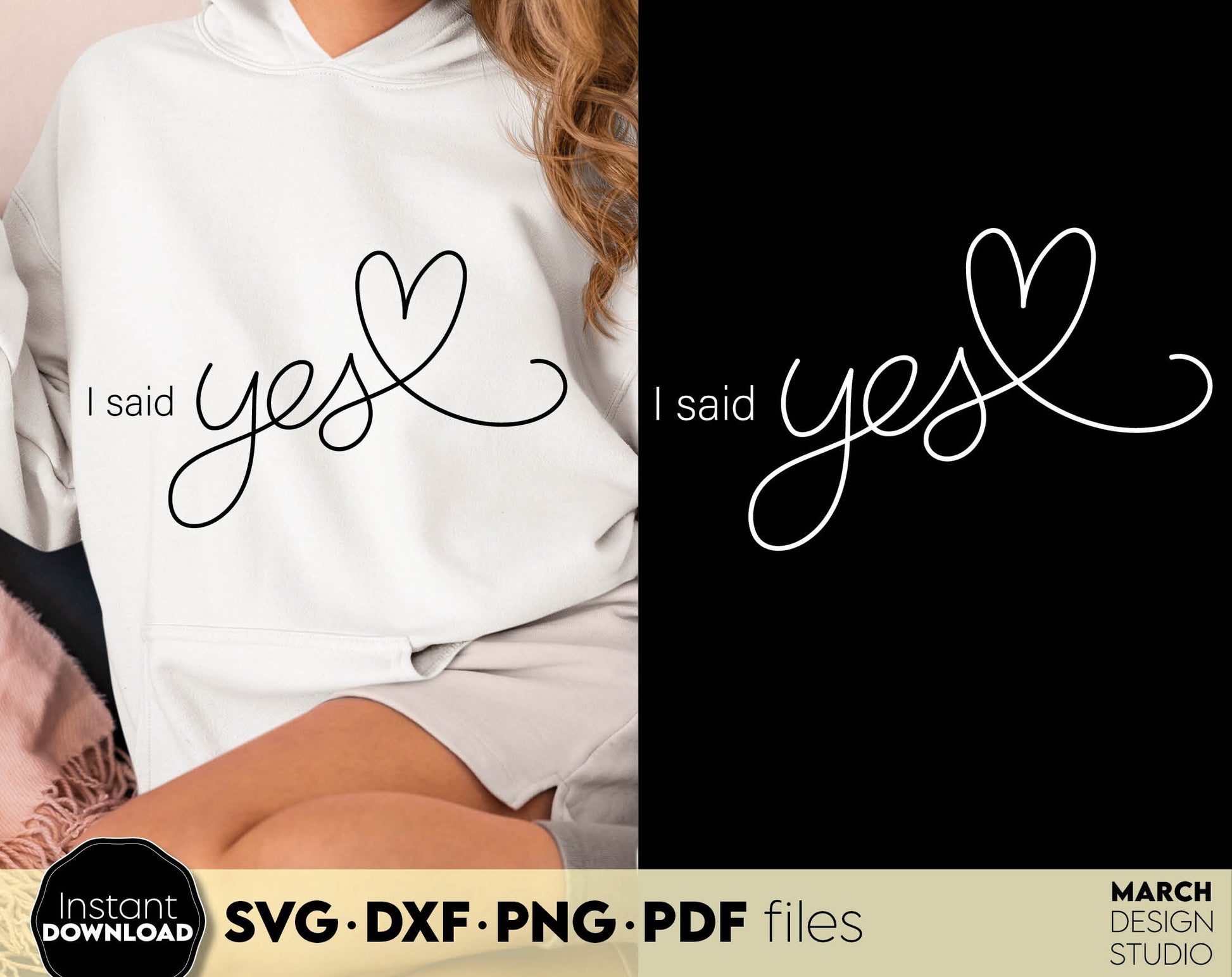 I said Yes and She said Yes TEAM design for wedding gifts. SVG DXF PNG PDF files included. Compatible with Cricut, Silhouette or sublimation printers. Cut from vinyl, use for sublimation or laser cut projects. Buy now for a good price and enjoy