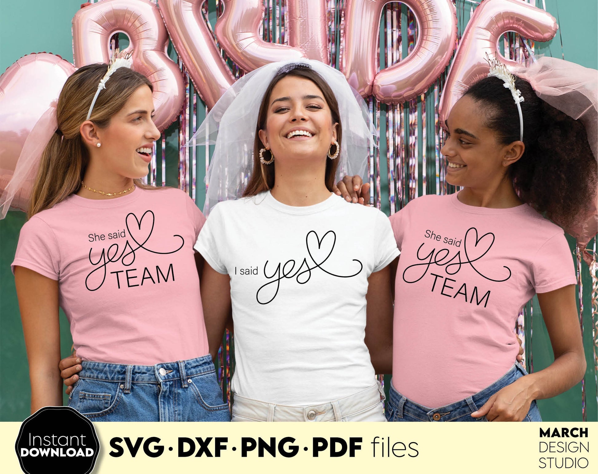 I said Yes and She said Yes TEAM design for wedding gifts. SVG DXF PNG PDF files included. Compatible with Cricut, Silhouette or sublimation printers. Cut from vinyl, use for sublimation or laser cut projects. Buy now for a good price and enjoy