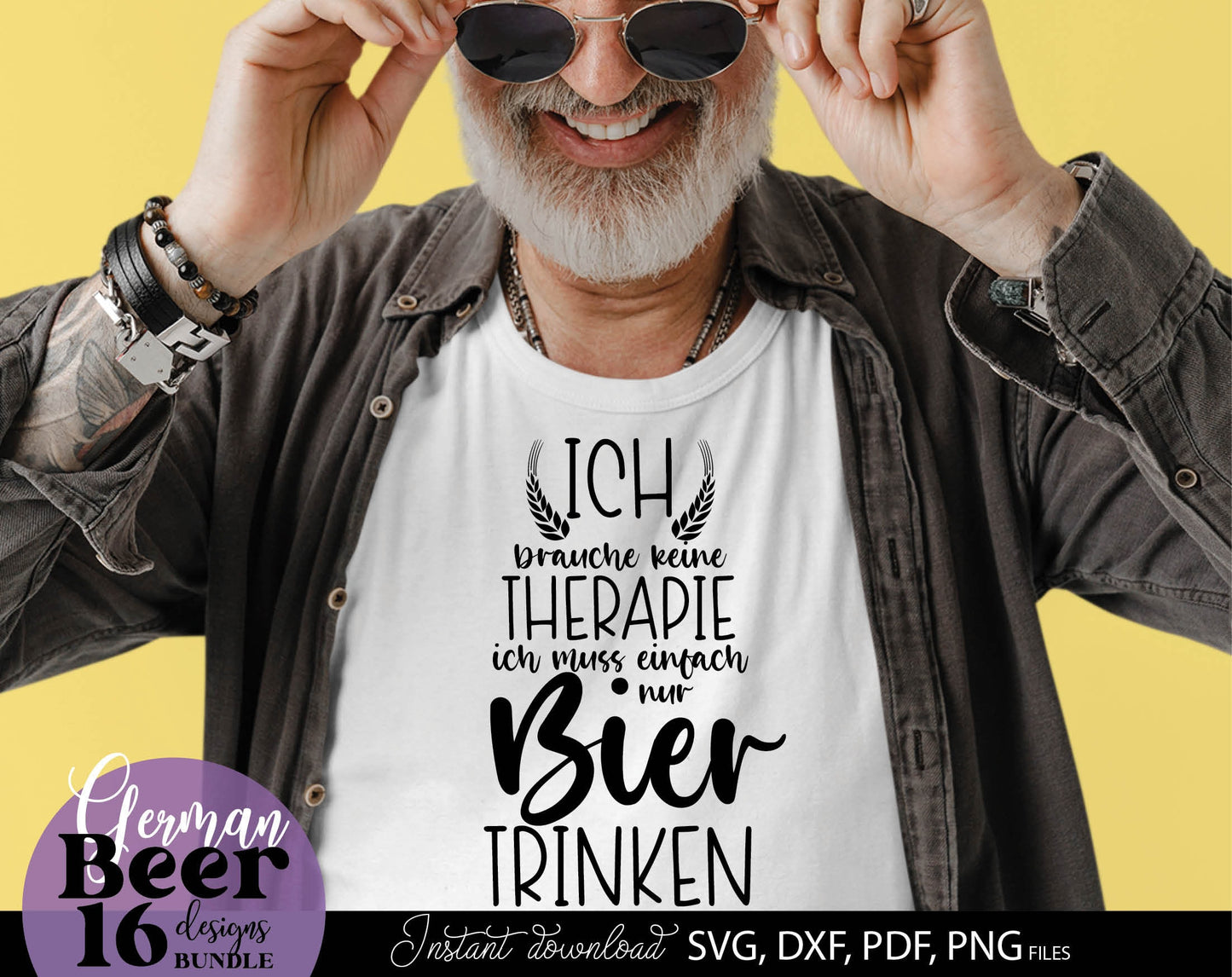 16 German bier lover quotes plotter file bundle. SVG, DXF, PDF, PNG, JPG files included. Cut from vinyl, use for sublimation or laser cut / grave projects. Compatible with Cricut, Silhouette or other equipment. Buy now for a good price and enjoy!