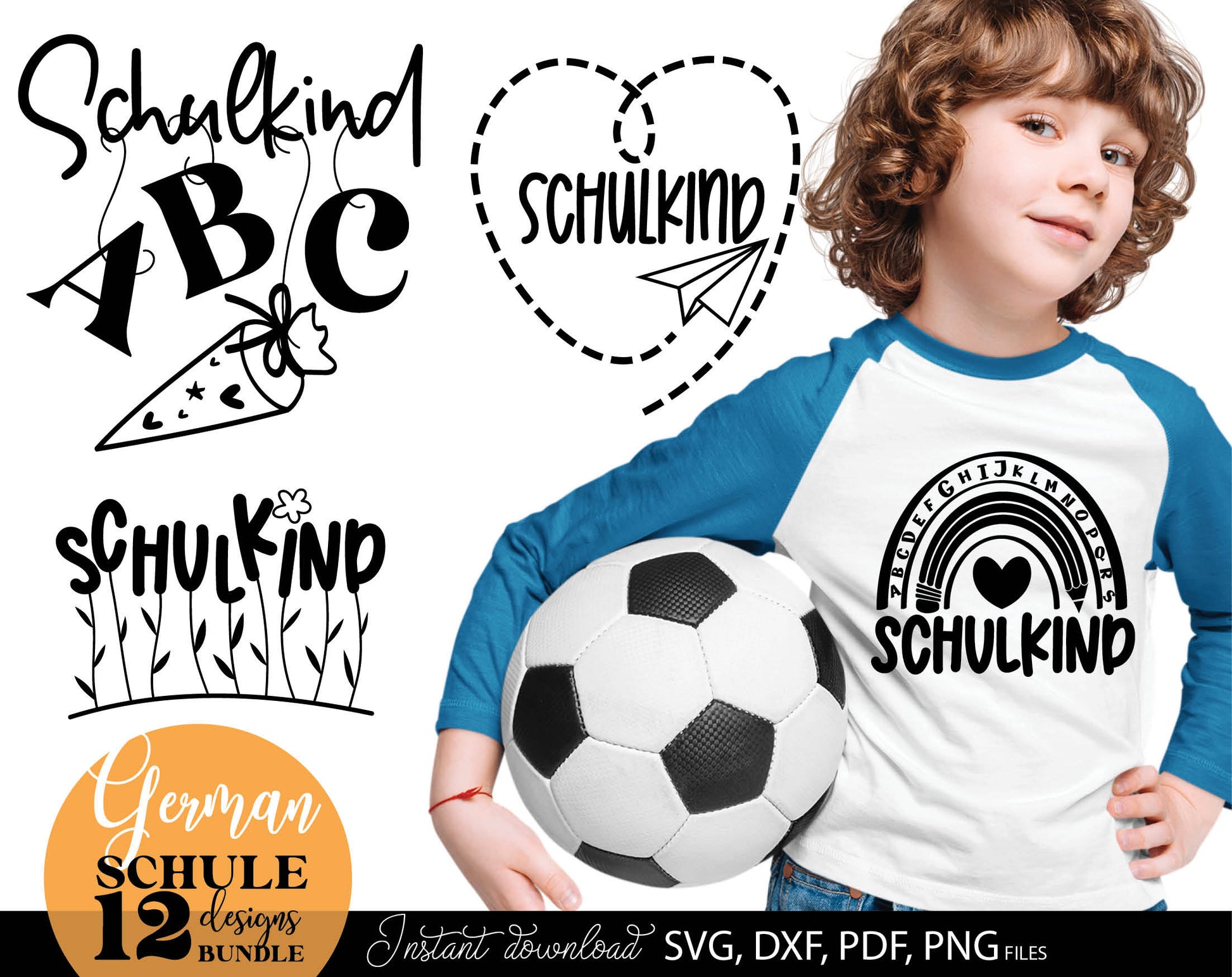 German Schulkind Plotterdatei bundle. SVG DXF PDF JPG PNG files included. Compatible With Cricut, Silhouette Studio, sublimation printers or other equipment. Cut from vinyl, use for sublimation or laser cut or grave projects. Buy now and enjoy!