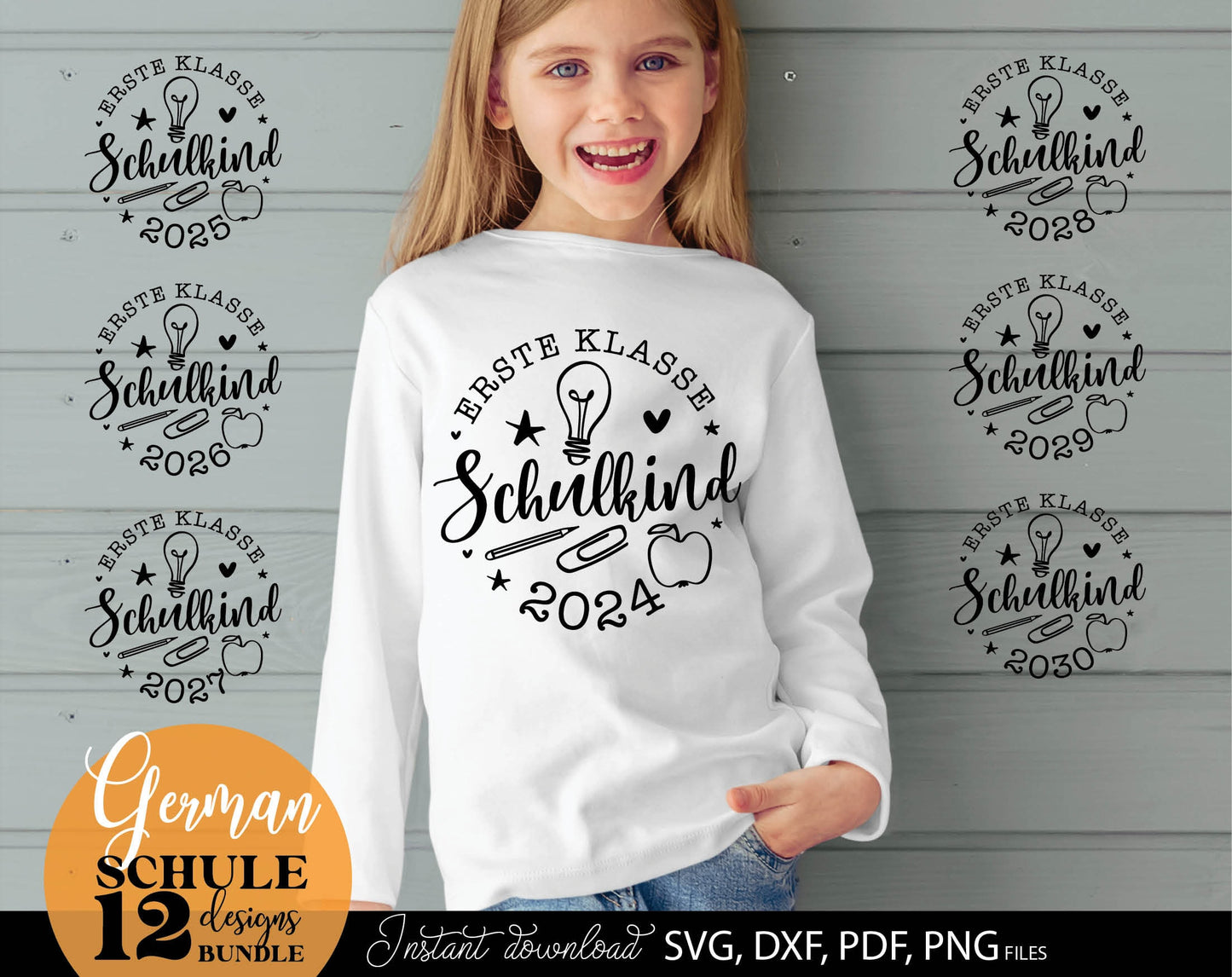 German Schulkind Plotterdatei bundle. SVG DXF PDF JPG PNG files included. Compatible With Cricut, Silhouette Studio, sublimation printers or other equipment. Cut from vinyl, use for sublimation or laser cut or grave projects. Buy now and enjoy!