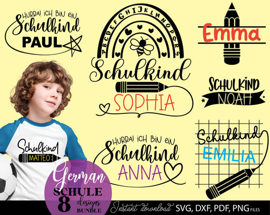 German Schulkind Plotterdatei bundle. SVG DXF PDF JPG PNG files included. Compatible With Cricut, Silhouette Studio, sublimation printers or other equipment. Cut from vinyl, use for sublimation or laser cut or grave projects. Buy now and enjoy!