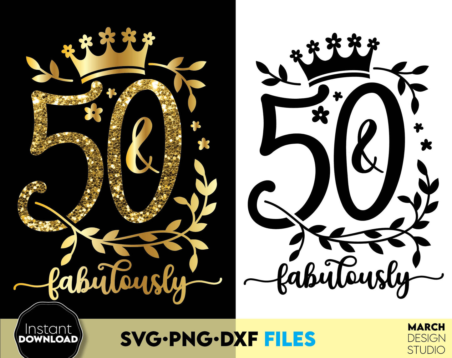 50 and fabulously Birthday shirt design for cutting from vinyl and glittered PNG included for Your sublimation projects. SVG, PNG, EPS, DXF files included. Compatible with Cricut, Silhouette and other machines. Buy now for a good price and enjoy!