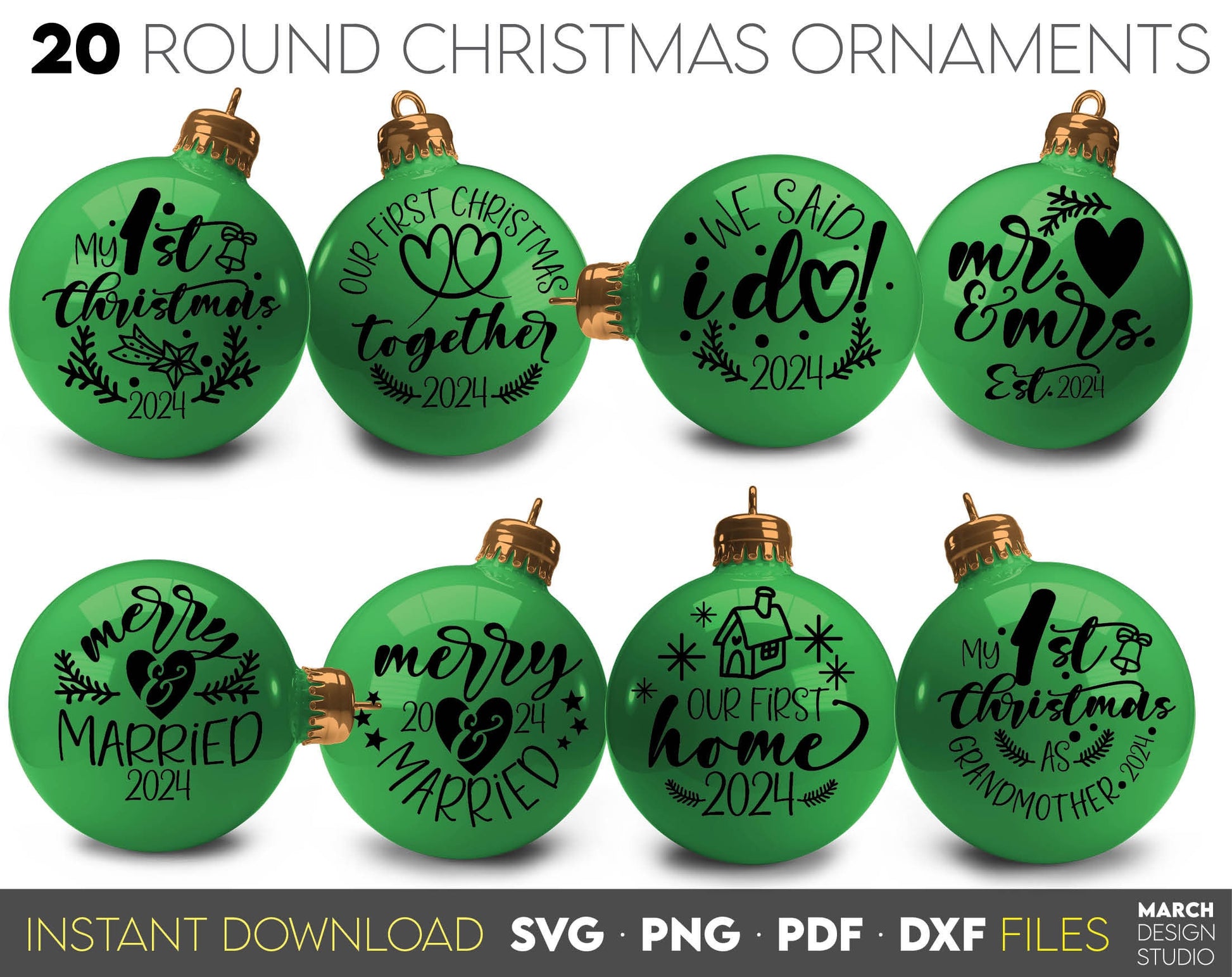 Our first christmas svg bundle hand lettered | first christmas 2024 ornament svg | our first christmas mr and mrs svg | merry and maried svg