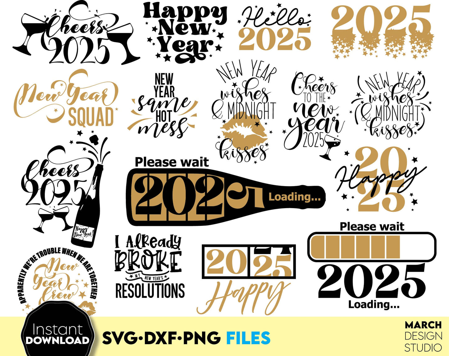 Happy New Year 2025 Svg Png Bundle Hand Lettered New Year Ornaments Svg New Years Png New Year Sublimation New Year Quotes Svg Png Dxf