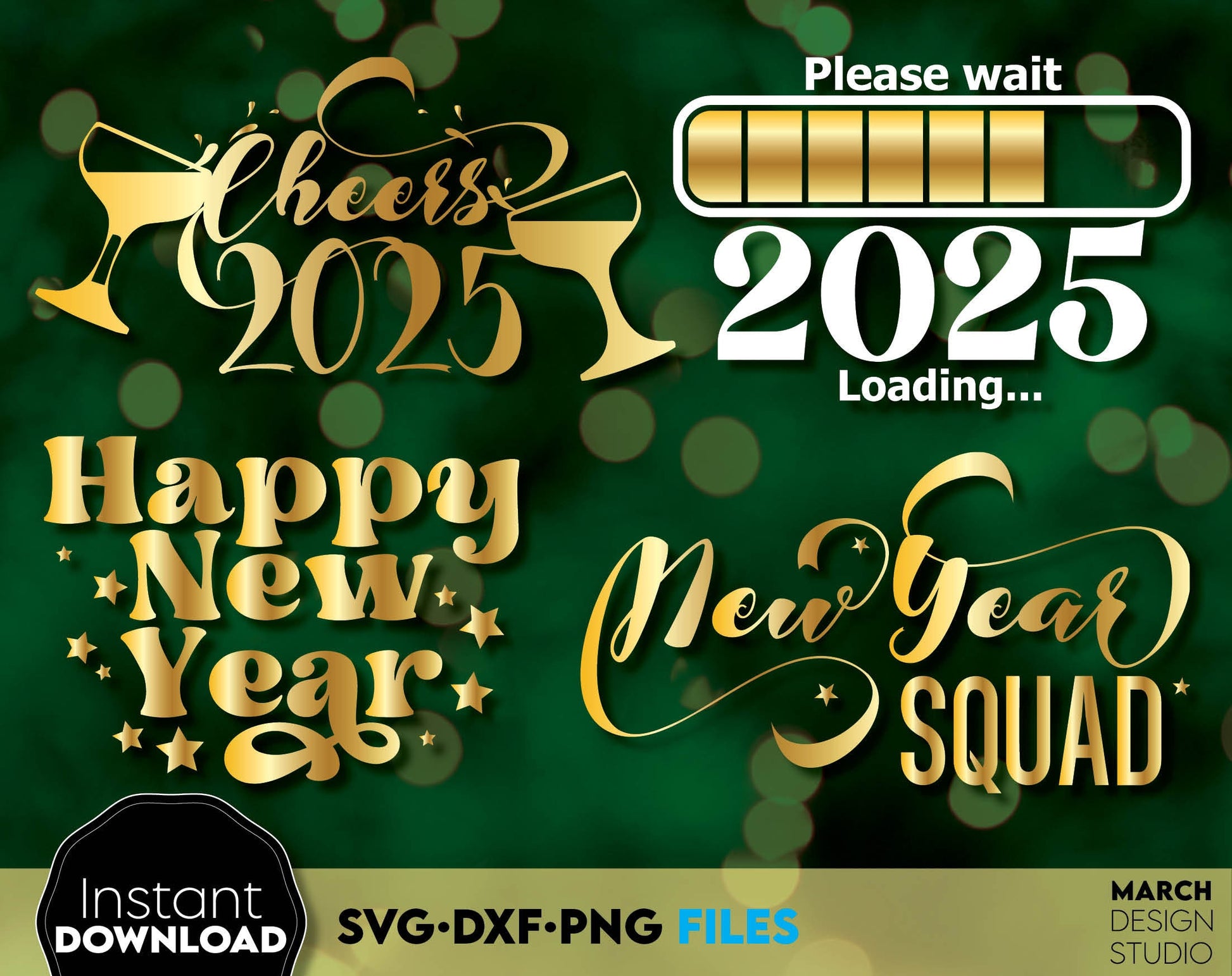 Happy New Year 2025 Svg Png Bundle Hand Lettered New Year Ornaments Svg New Years Png New Year Sublimation New Year Quotes Svg Png Dxf