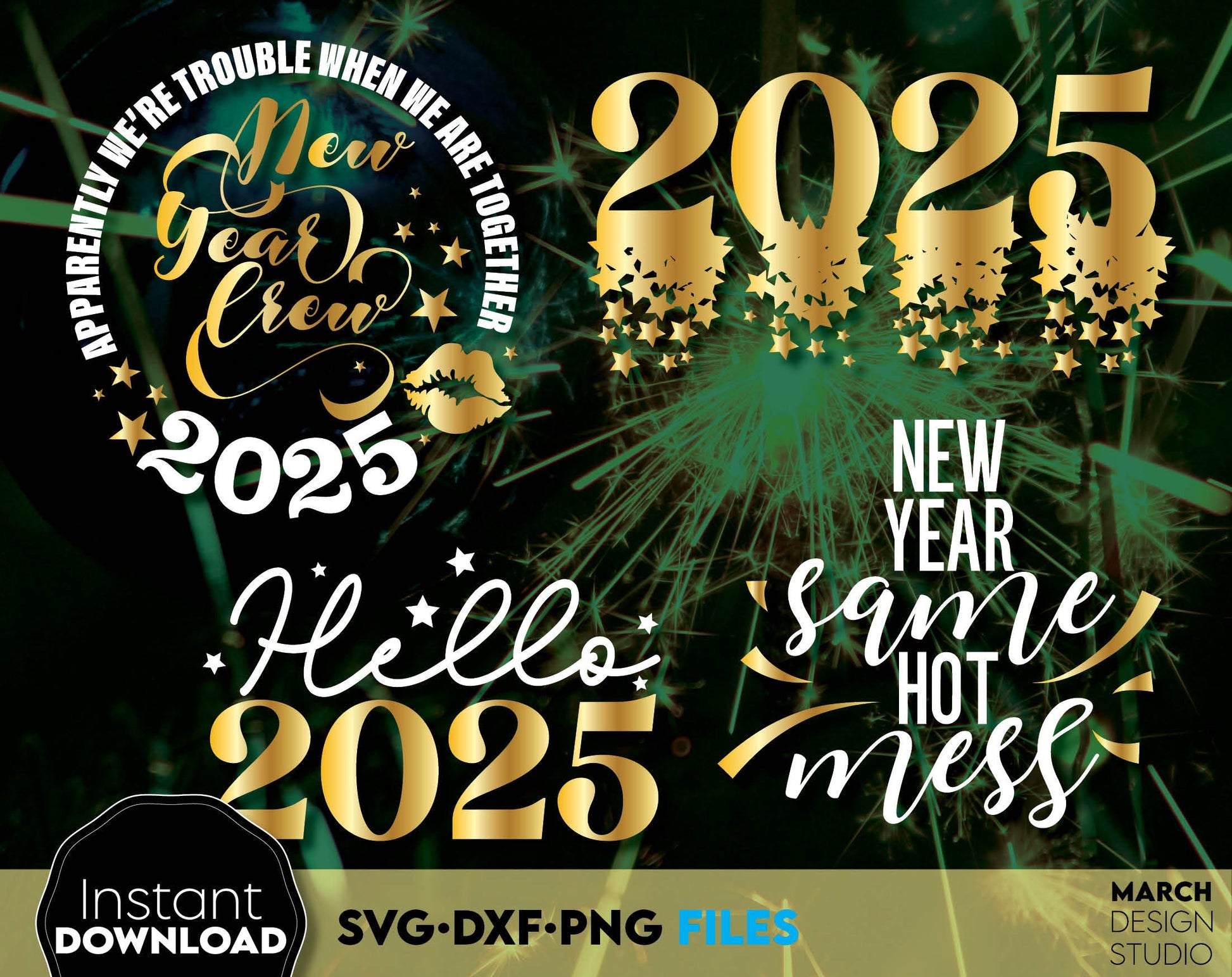 Happy New Year 2025 Svg Png Bundle Hand Lettered New Year Ornaments Svg New Years Png New Year Sublimation New Year Quotes Svg Png Dxf