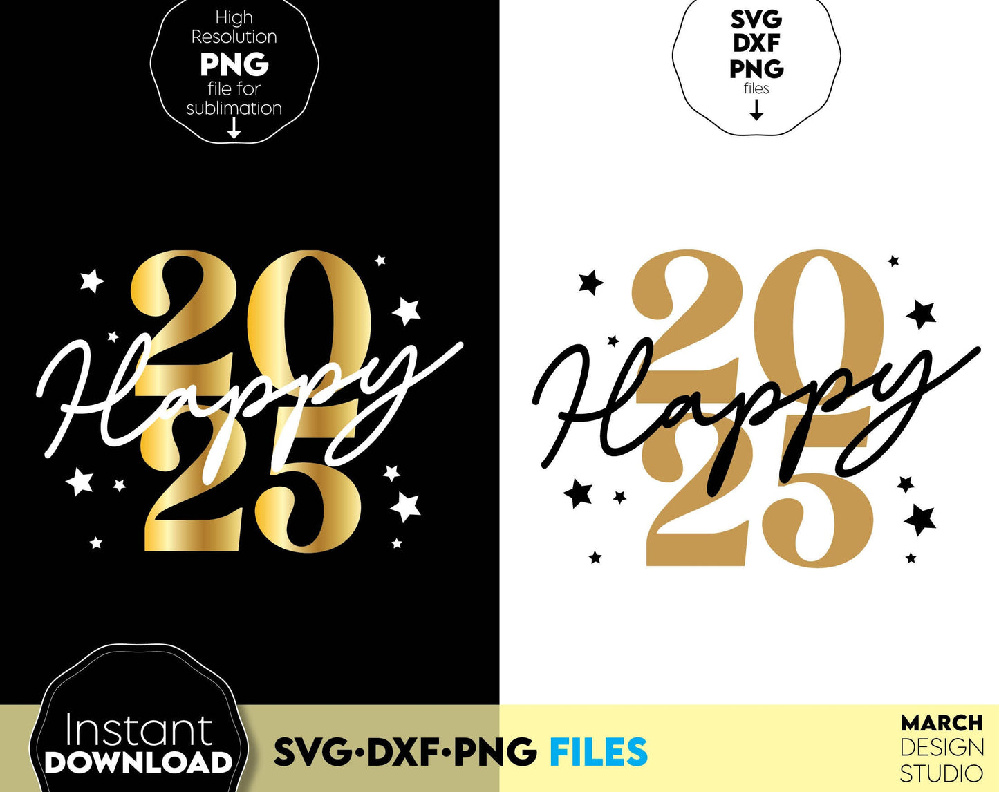 Happy New Year 2025 Svg Png Bundle Hand Lettered New Year Ornaments Svg New Years Png New Year Sublimation New Year Quotes Svg Png Dxf