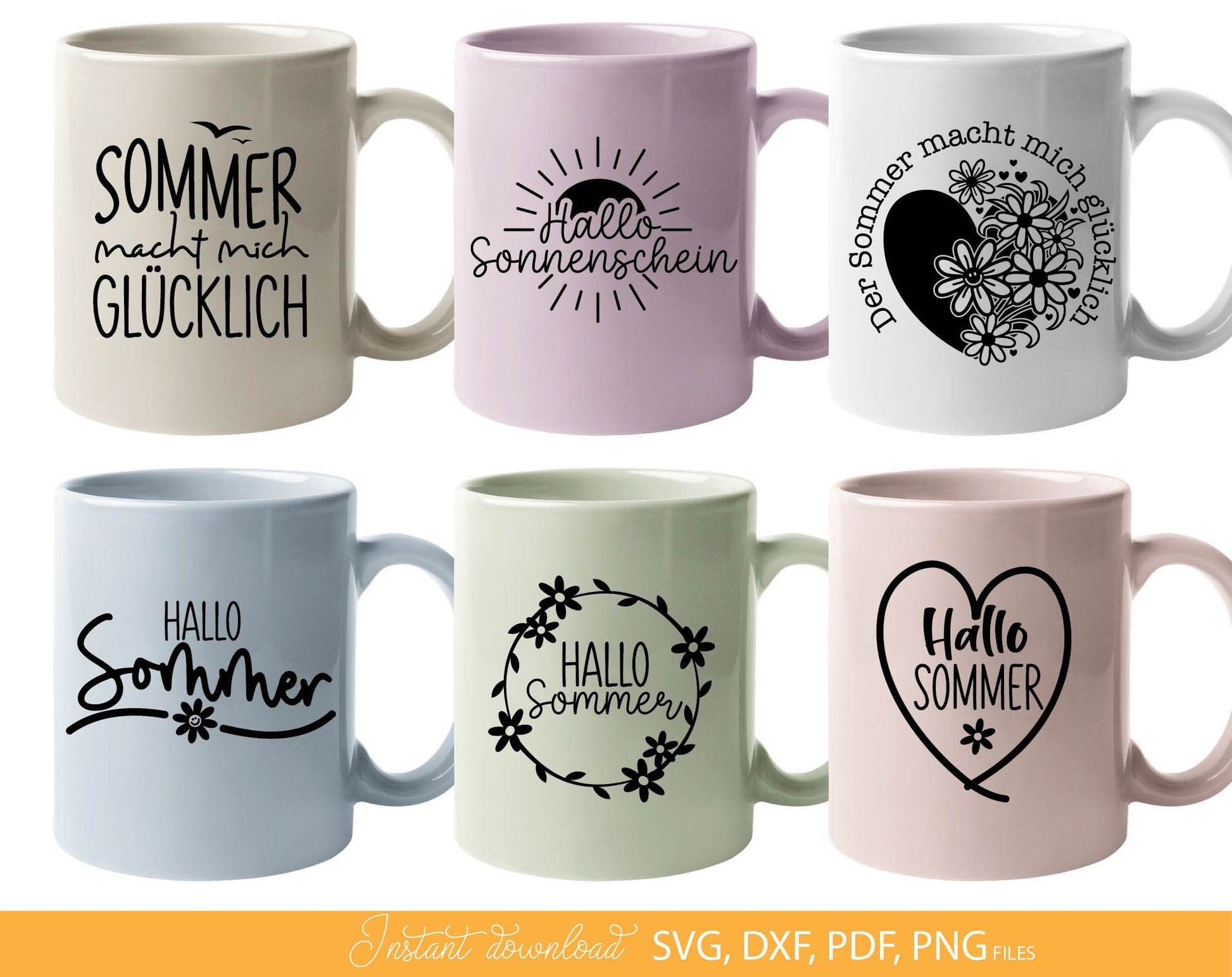 German Sommer Urlaub Plotterdatei Bundle. SVG DXF PDF PNG files included. Compatible with Cricut, Silhouette, sublimation printers or laser cut machines. Cut from vinyl, use for sublimation or laser cut projects. Buy now for a good price, enjoy!