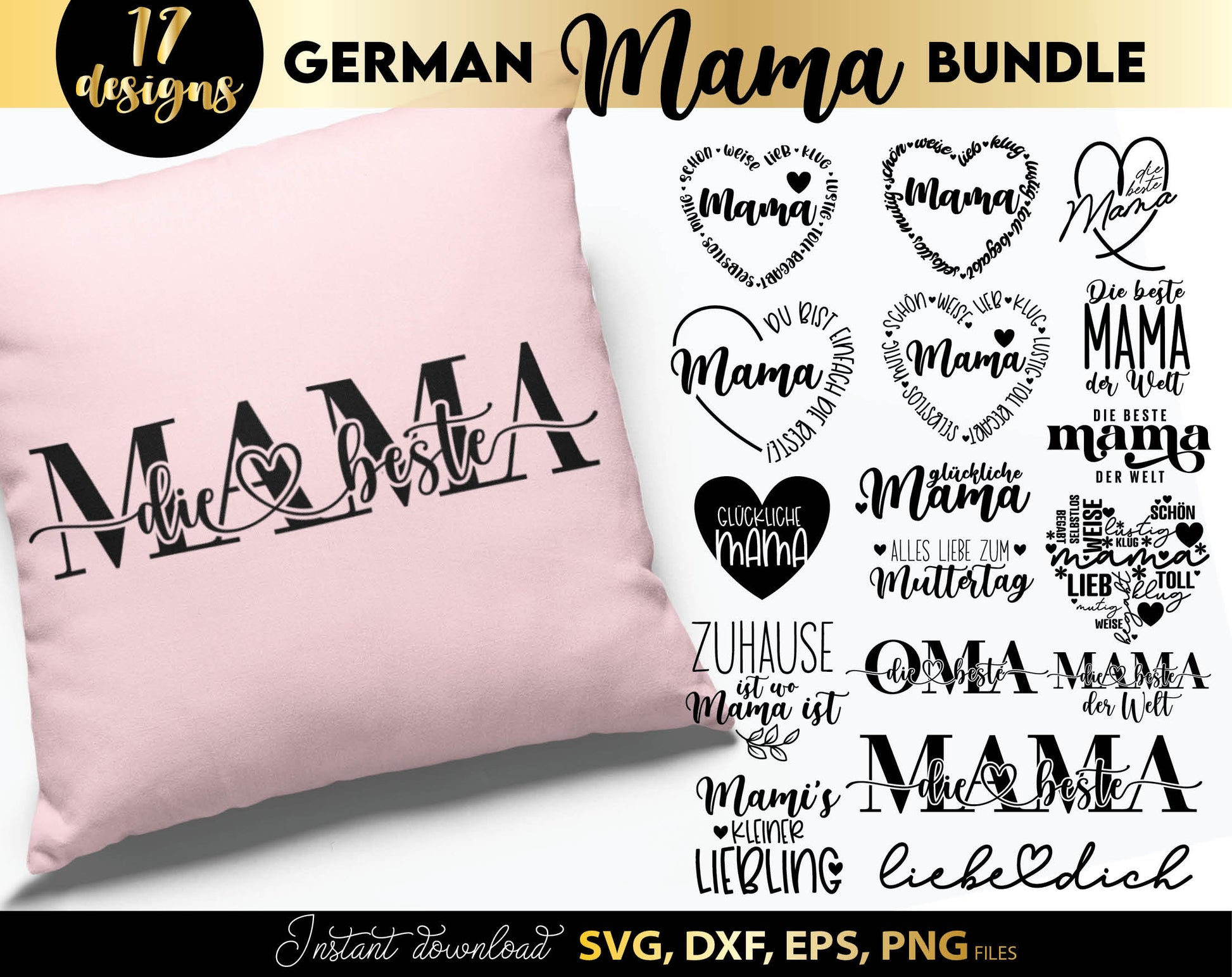 German Mama Plotter File SVG | Liebling Heart SVG | Die Beste Mama SVG | Cricut Silhouette Download Plotting Bundle | Alles Liebe Muttertag