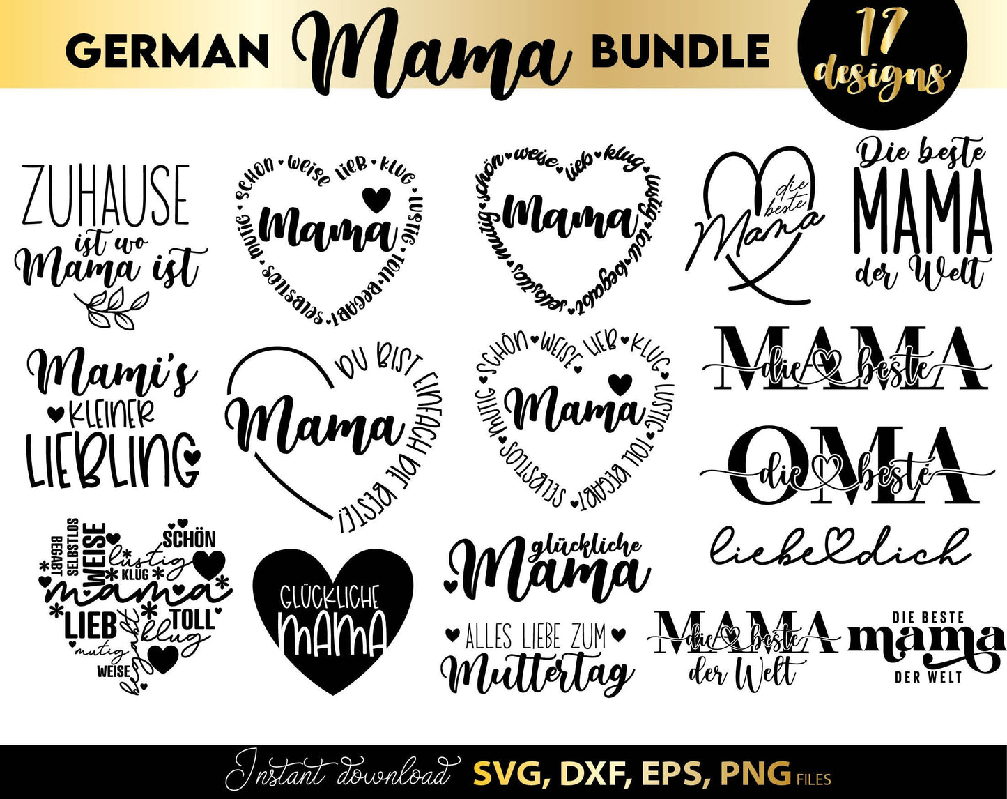 German Mama Plotter File SVG | Liebling Heart SVG | Die Beste Mama SVG | Cricut Silhouette Download Plotting Bundle | Alles Liebe Muttertag