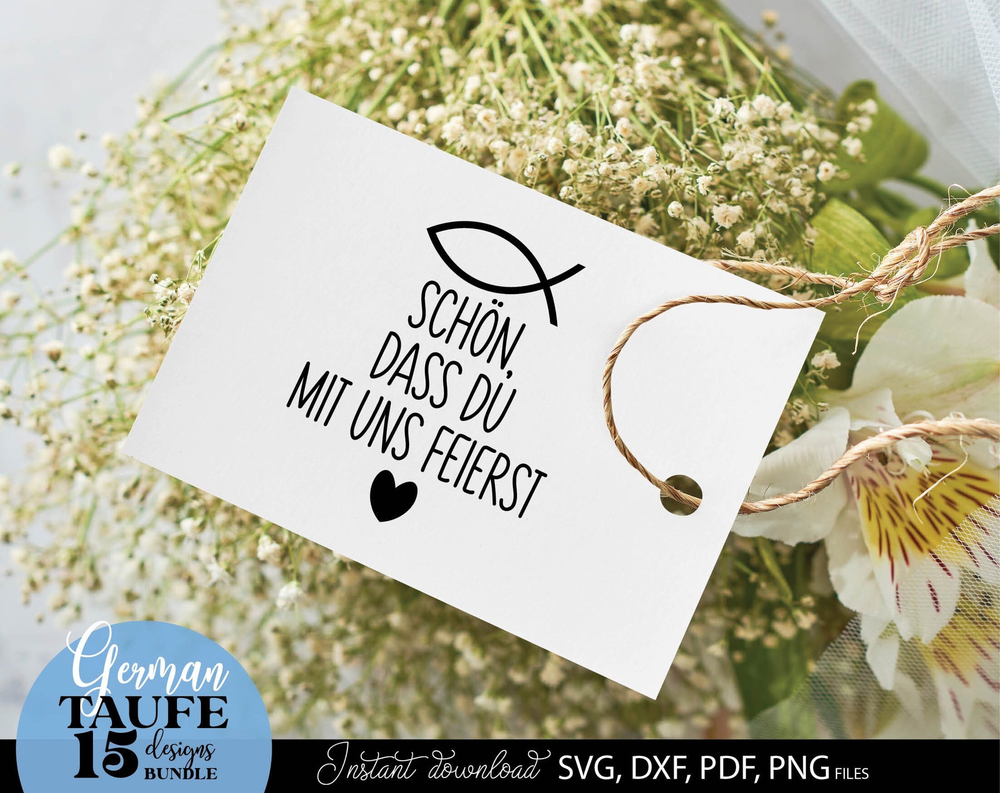 German Taufe designs bundle. SVG DXF PDF PNG files included. Compatible with Cricut, Silhouette, sublimation printers and other equipment. Cut from vinyl, use for sublimation or laser cut or grave projects. Buy now for a good price and enjoy!