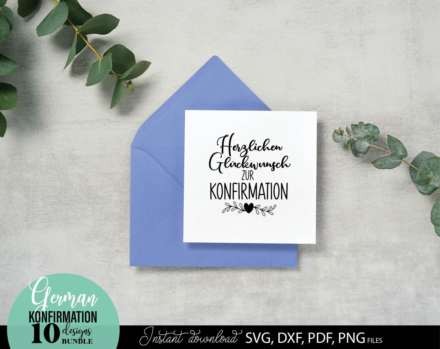 German Konfirmation Plotter File Bundle. SVG DXF PDF PNG files included. Compatible with Cricut, Silhouette, sublimation printers and other equipment. Cut from vinyl, use for sublimation or laser cut or grave projects. Buy now for a good price!