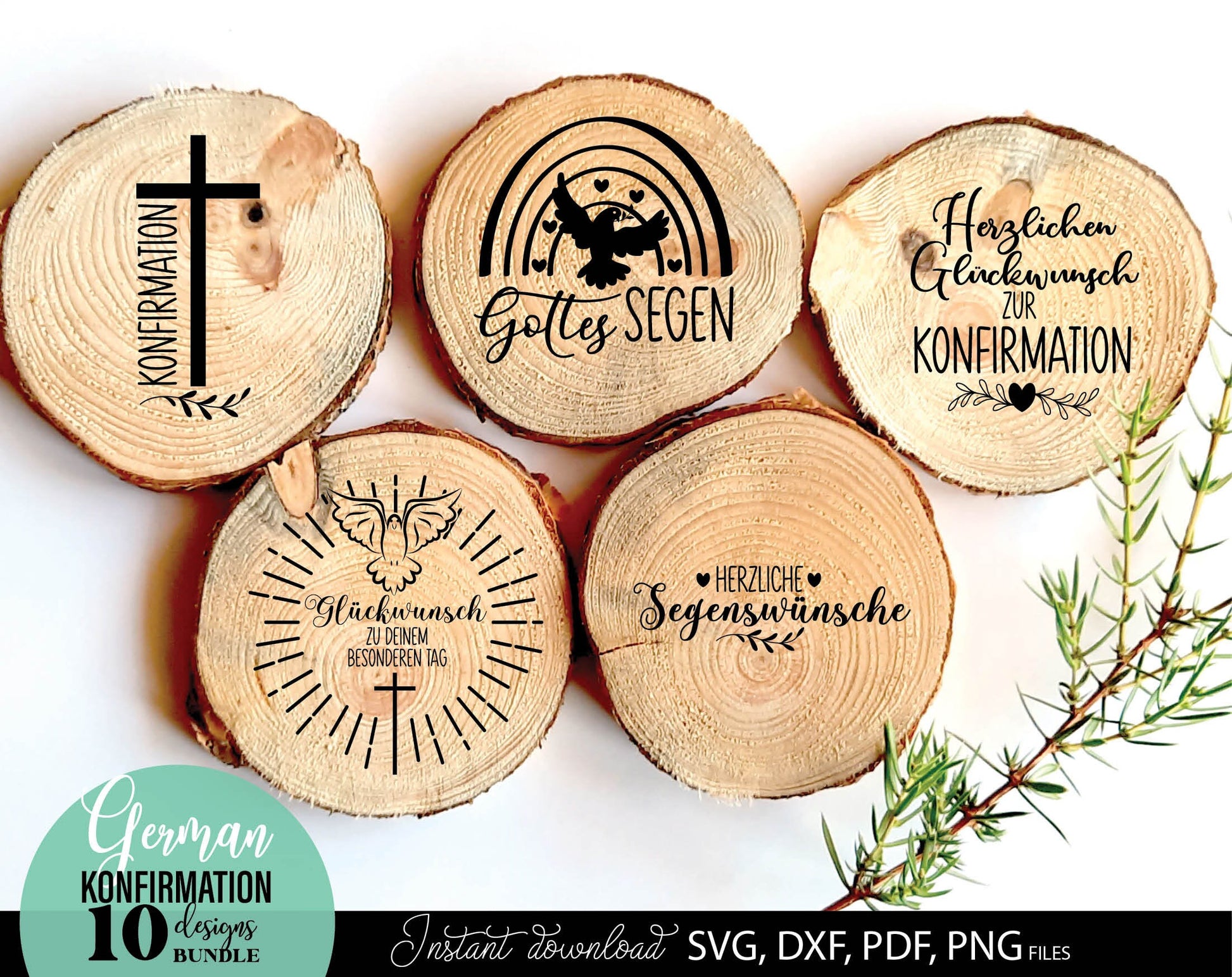 German Konfirmation Plotter File Bundle. SVG DXF PDF PNG files included. Compatible with Cricut, Silhouette, sublimation printers and other equipment. Cut from vinyl, use for sublimation or laser cut or grave projects. Buy now for a good price!