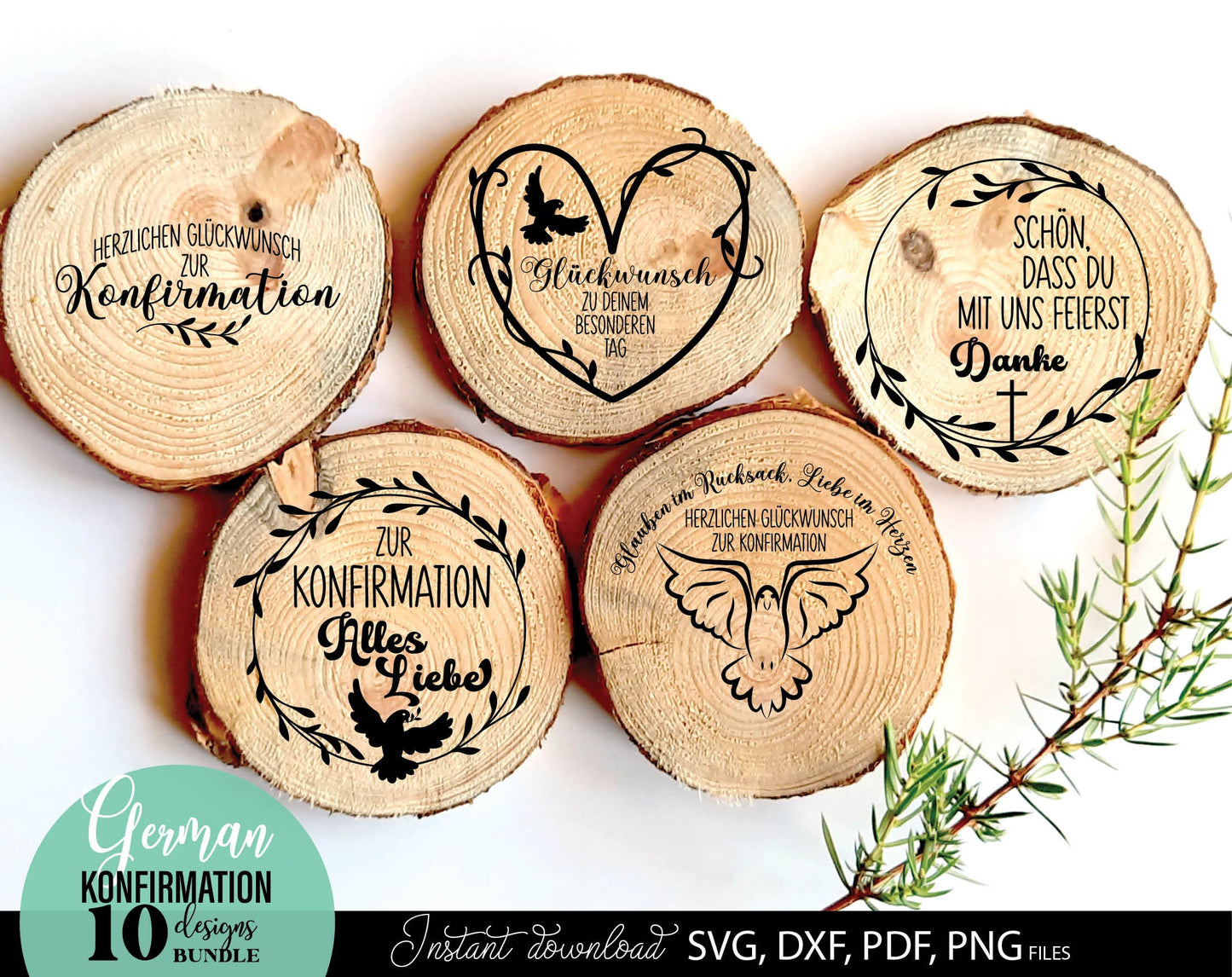 German Konfirmation Plotter File Bundle. SVG DXF PDF PNG files included. Compatible with Cricut, Silhouette, sublimation printers and other equipment. Cut from vinyl, use for sublimation or laser cut or grave projects. Buy now for a good price!